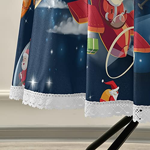 Wusikd Christmas Santa Space Reindeer Round Tablecloth - 60 Inch Outdoor Washable Polyester Table Cover with Umbrella Hole & Lace Trim - Perfect for Camping, Picnics, Patio Parties, BBQs, and Family Gatherings