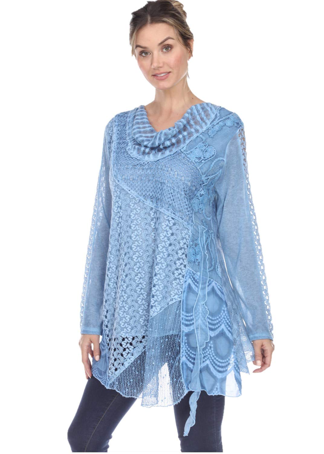 Plus Size Women's Lace Blouse - Elegant Long Sleeve Cowl Neck Chiffon Layered Top for Work & Evening Wear | Flowy Dressy Shirt for Curvy Women | Office, Party & Special Occasion Outfit