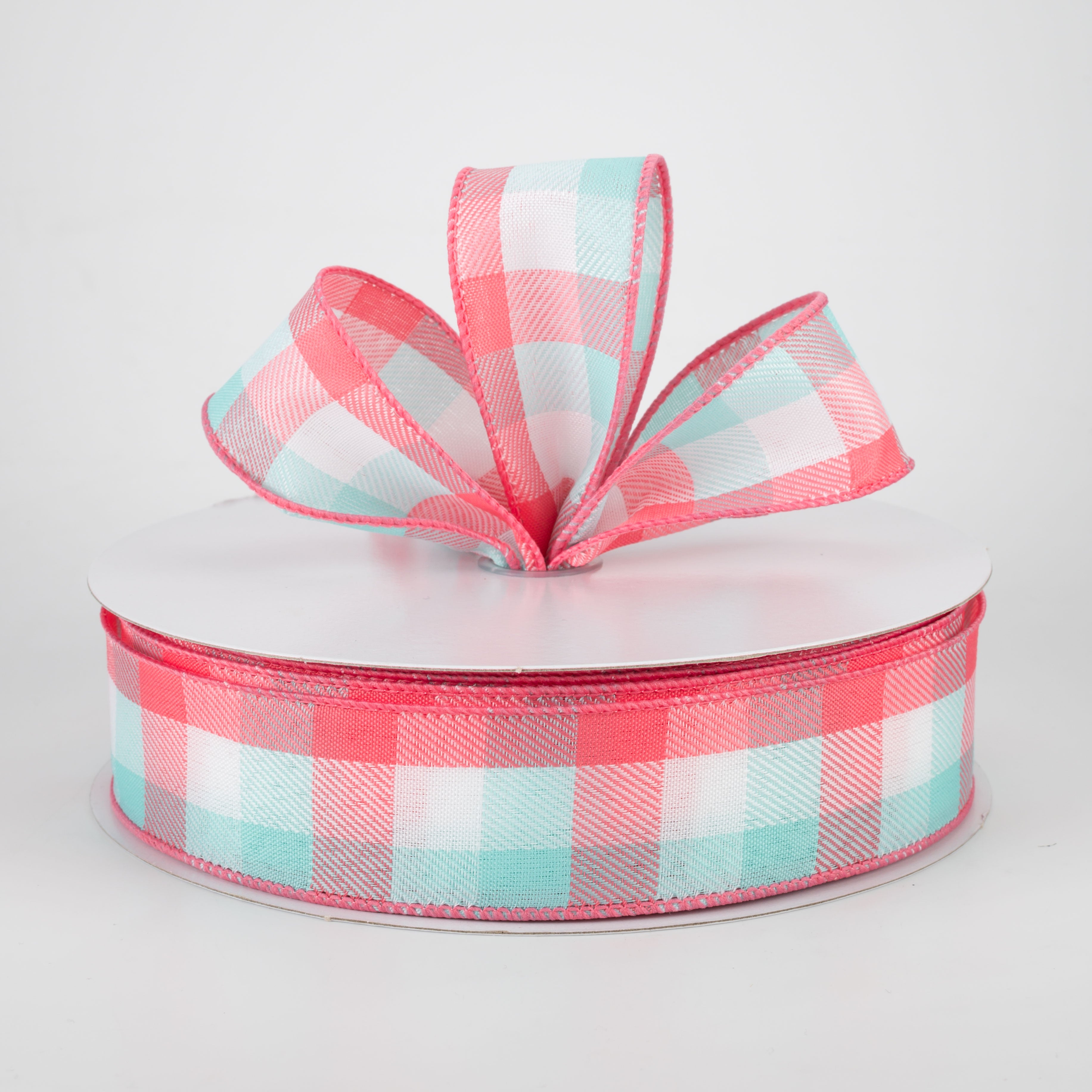1.5 Inch Gingham Check Ribbon - Coral, Turquoise & White (50 Yards) for Gift Wrapping, DIY Crafts, Hair Bows & Party Decorations