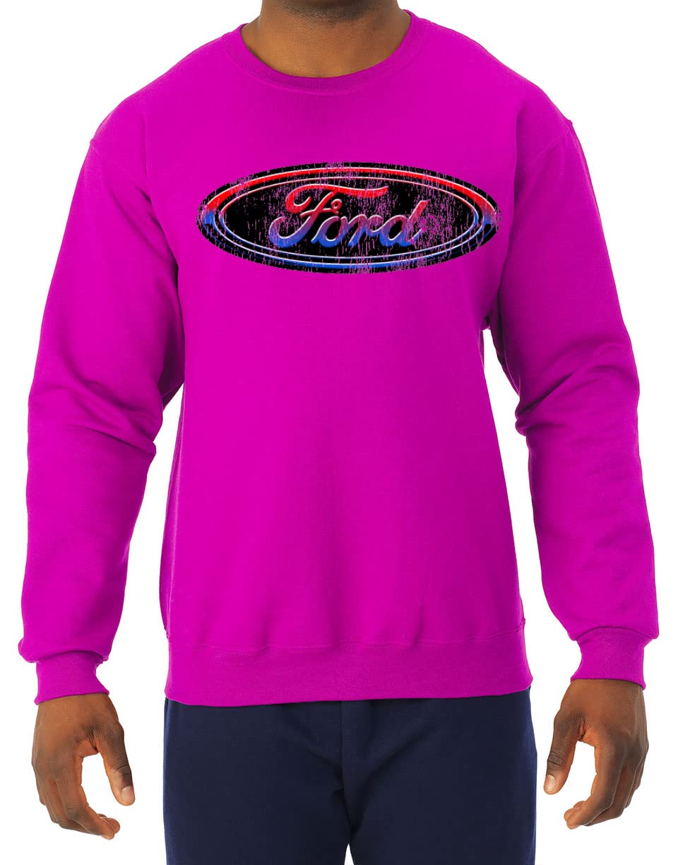 Wild Bobby Red Blue Black Ford Logo Graphic Sweatshirt for Men & Women - Casual Crewneck Pullover for Car Enthusiasts, Truck Lovers & Streetwear Fashion