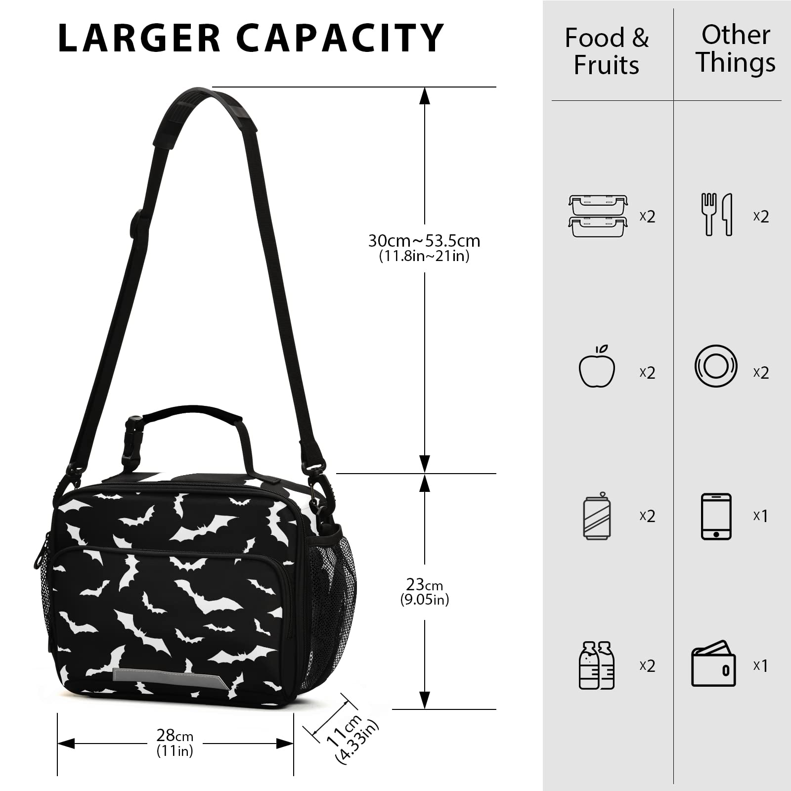Kcldeci Insulated Lunch Bag for Women & Men - Reusable Leakproof Cooler Tote with Halloween Bats Design - Freezable Lunch Box for Office, School, Picnic & Beach - Perfect for Work Meals, Outdoor Activities & Food Storage