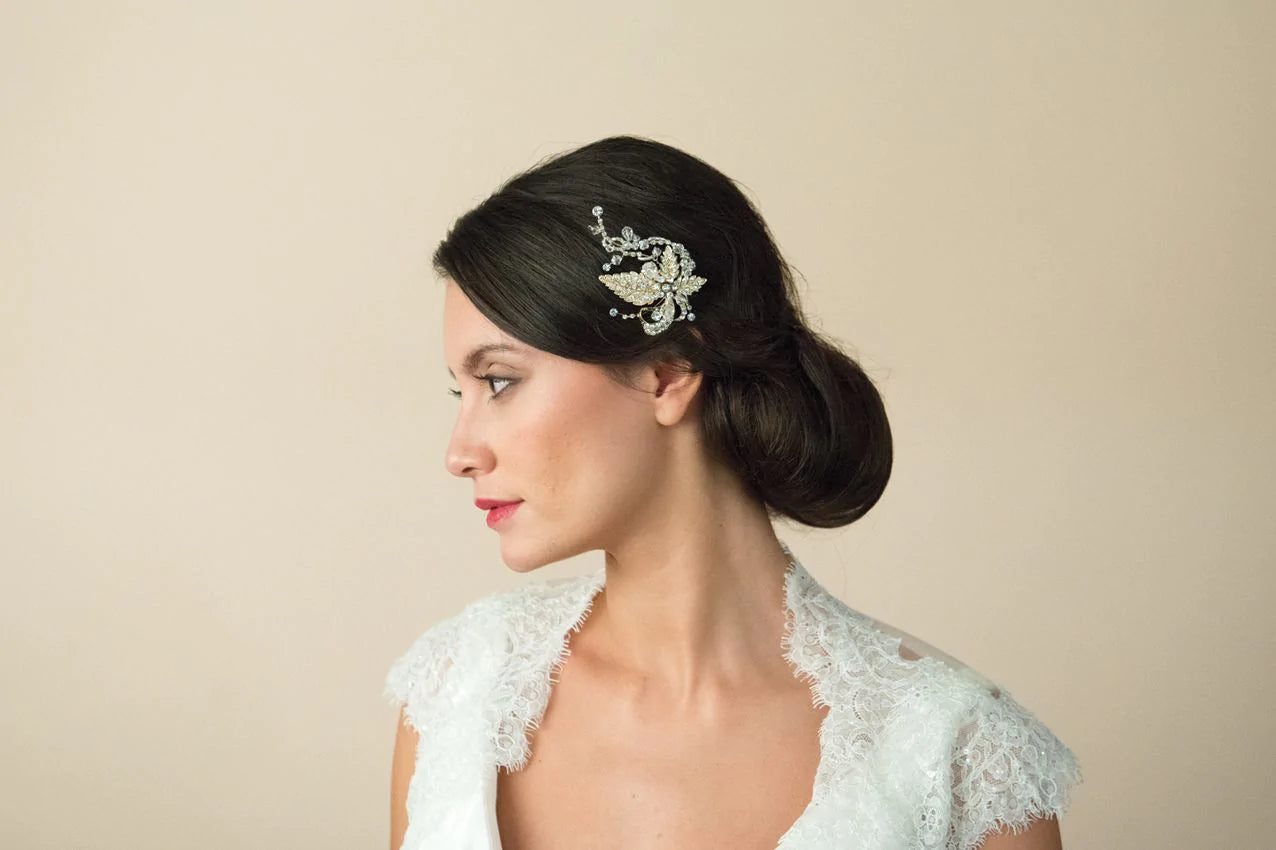 Ivory & Co MAGGIE Gold Bridal Hair Clip with Crystals - Elegant Wedding Accessory for Brides, Bridesmaids & Prom | Perfect for Weddings, Formal Events & Special Occasions