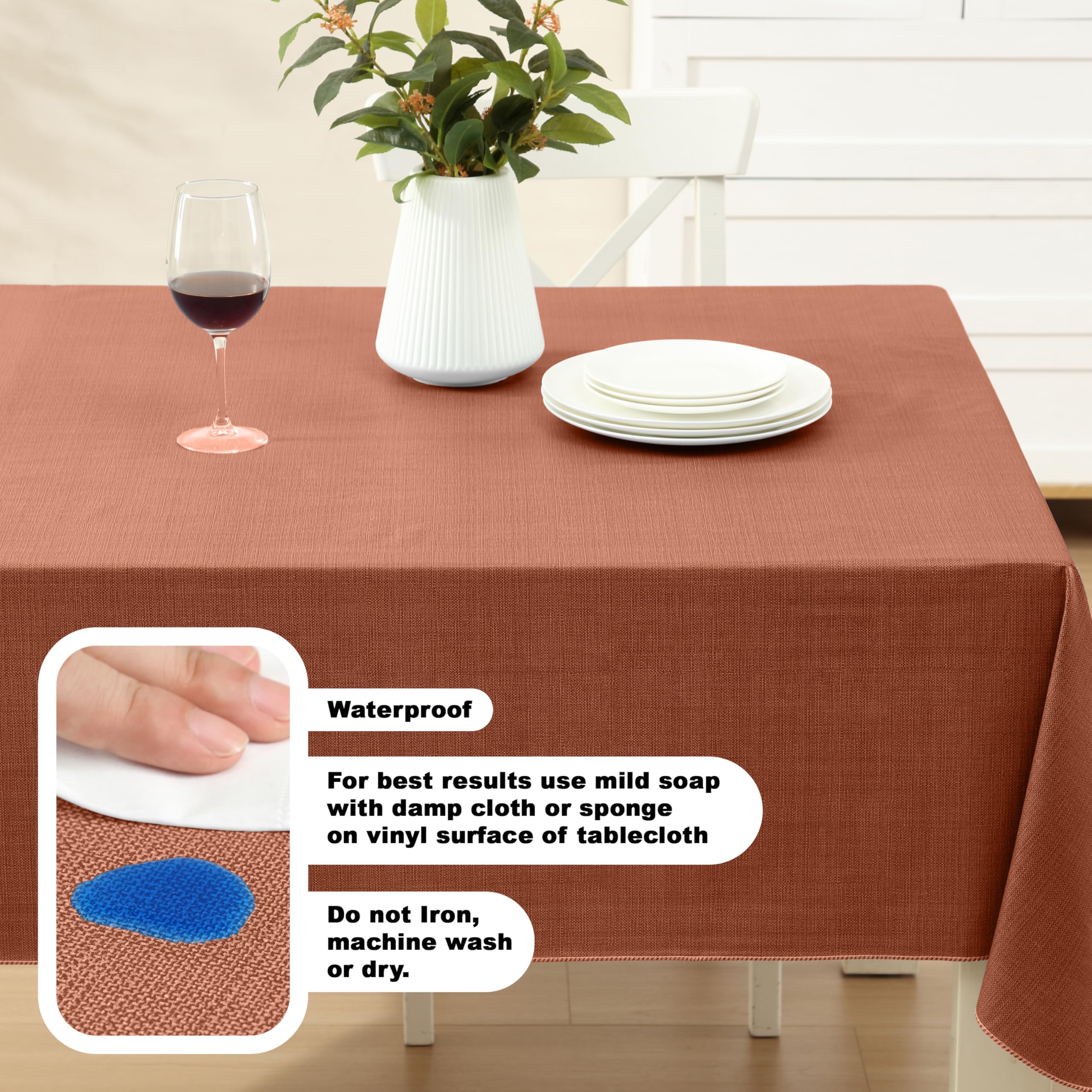 Premium Heavy Duty 4-Gauge Vinyl Flannel Backed Tablecloth - Waterproof & Wipe Clean for Indoor/Outdoor Use - 52x70 Inch Rectangle Dining Table Cover in Orange - Perfect for Restaurants, Cafes, Hotels, and Home Entertaining