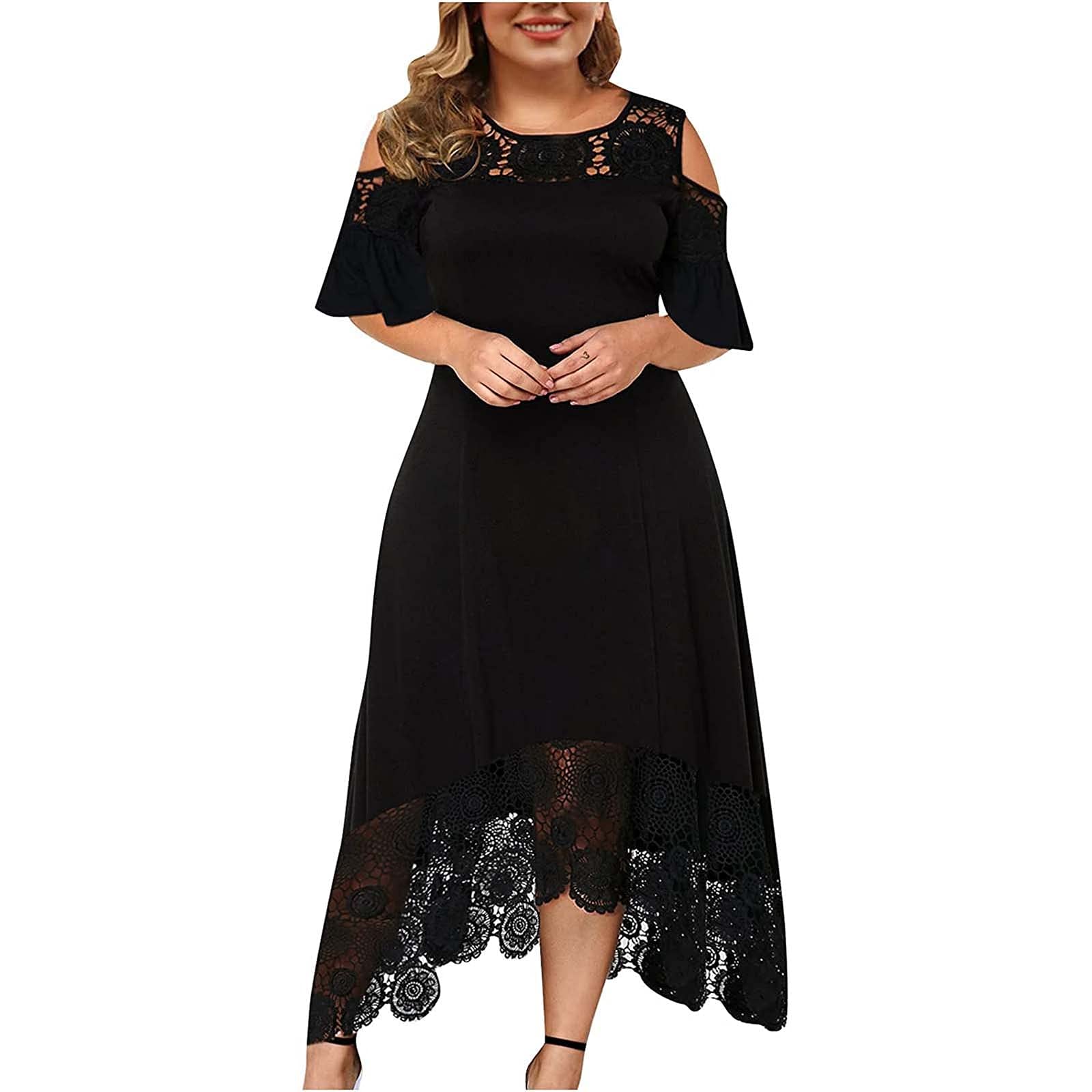 Eaktool Women's Lace Ruffle Short Sleeve Strapless Sheath Dress for Wedding Guest, Party, Cocktail & Special Occasions - Elegant Formal Evening Gown with Stitching Details