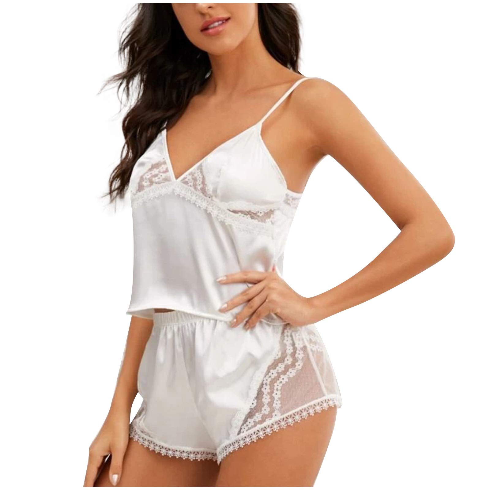 Sexy Satin Silk Pajamas for Women - Lingerie Sleepwear with Embroidery & Bow Tie Details | Perfect for Valentine's Day, Honeymoon & Romantic Nights