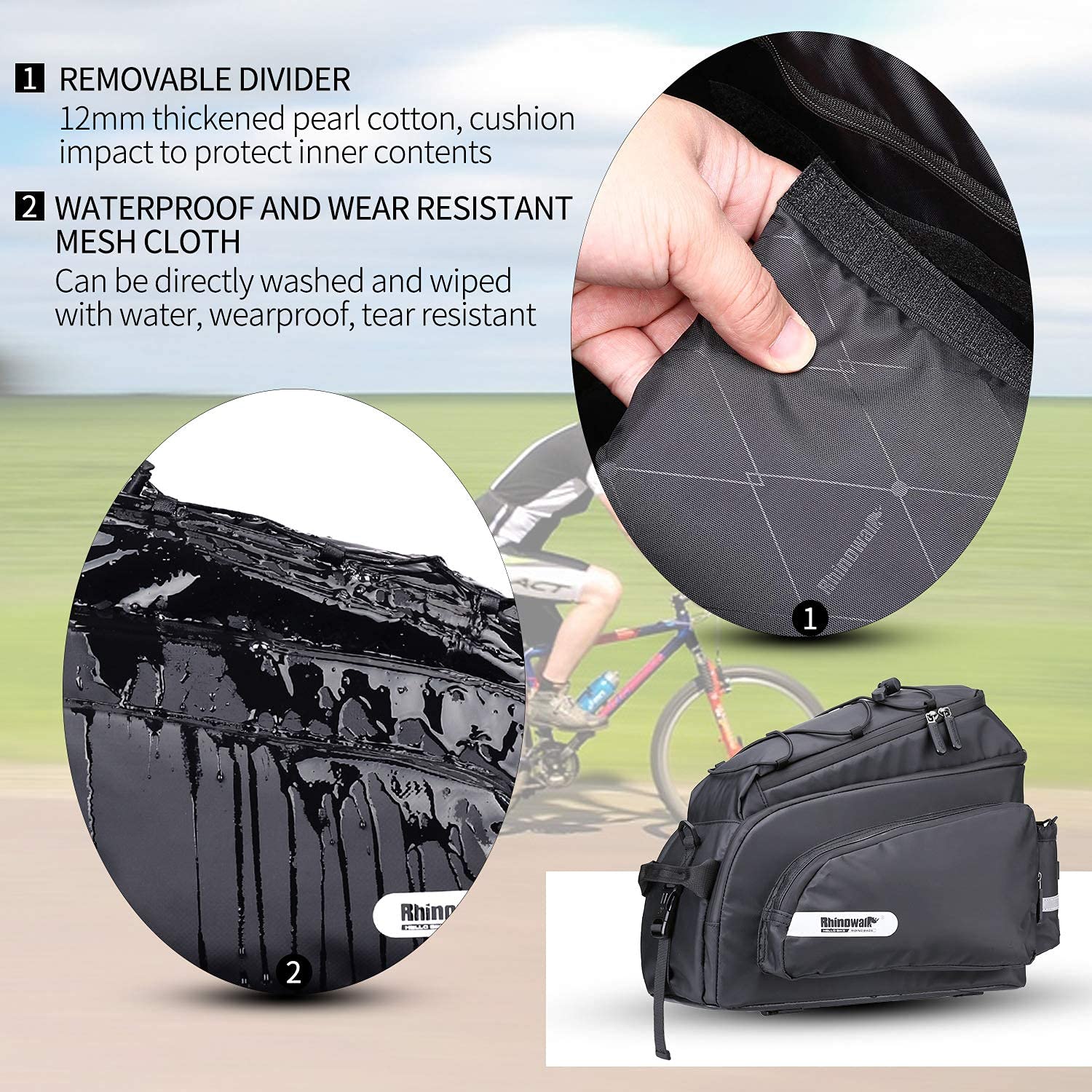 HUNTVP 17L Waterproof Bike Trunk Bag - Rear Seat Pannier for Bicycle Cargo Rack, Commuter Shoulder Bag with Laptop Compartment (Black) | Perfect for Cycling, Urban Commuting & Outdoor Adventures
