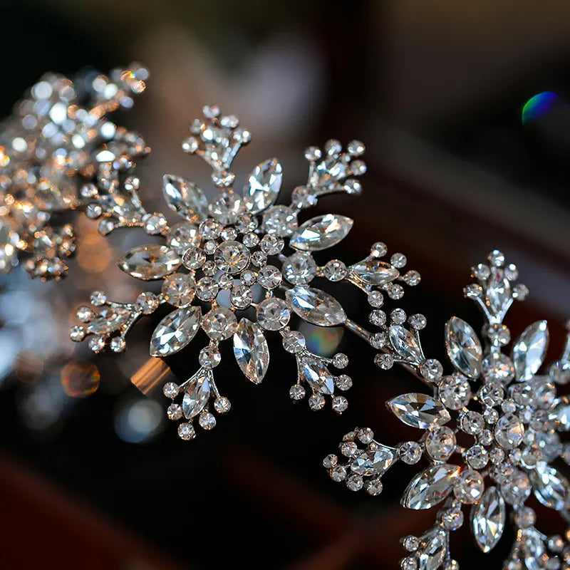 Luxury Crystal Snowflake Hairband Floral Bridal Tiara Baroque Crown for Weddings, Prom, Pageants & Special Occasions