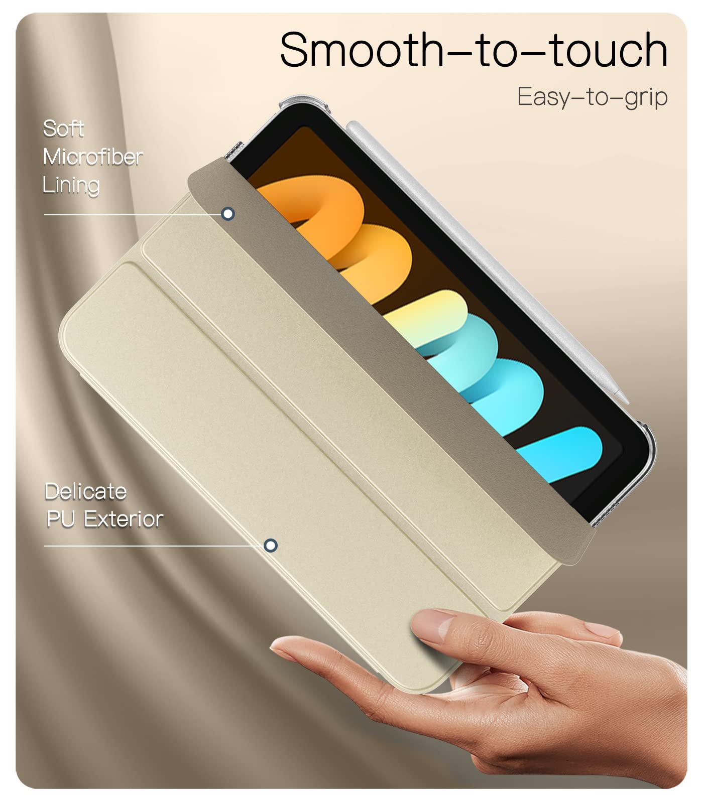TiMOVO iPad Mini 7 (2024) & iPad Mini 6 Case - Slim Translucent Hard Back Folio Cover with Touch ID Support & Apple Pencil Charging | Auto Wake/Sleep | Perfect for Work, School & Travel | Starlight Color