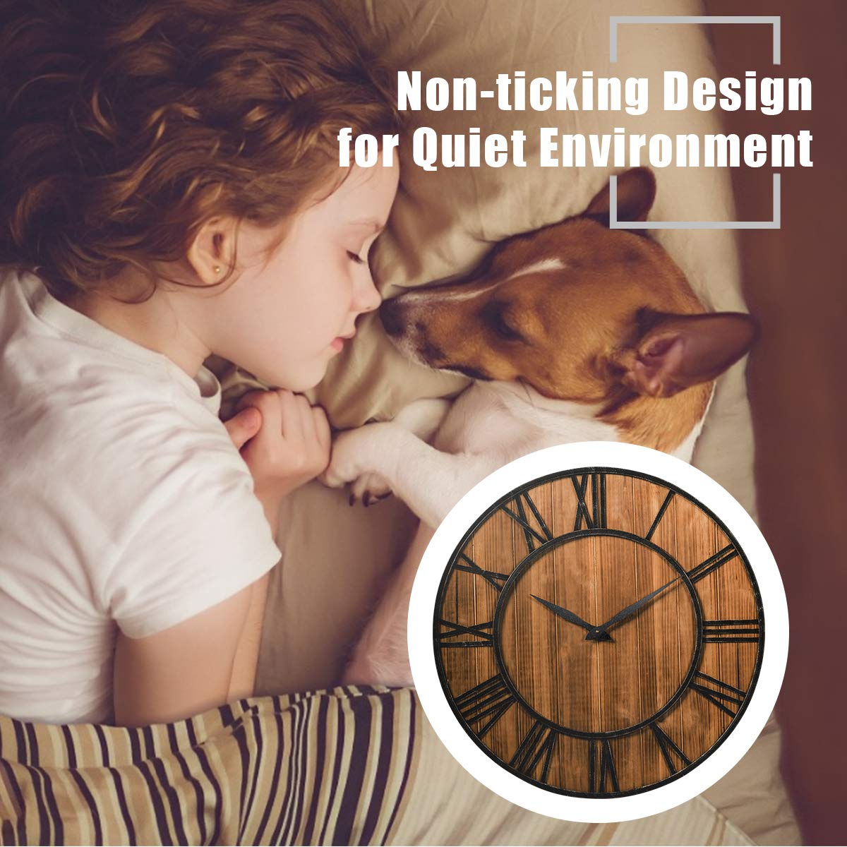 Tangkula 27.5 Inch Round Wall Clock - Farmhouse Large Wall Clock with Roman Numerals, Decorative Wooden Clock for Home & Office - Rustic Bronze Brown Wall Clock with AA Battery Included - Perfect for Living Room, Bedroom, Kitchen Decor