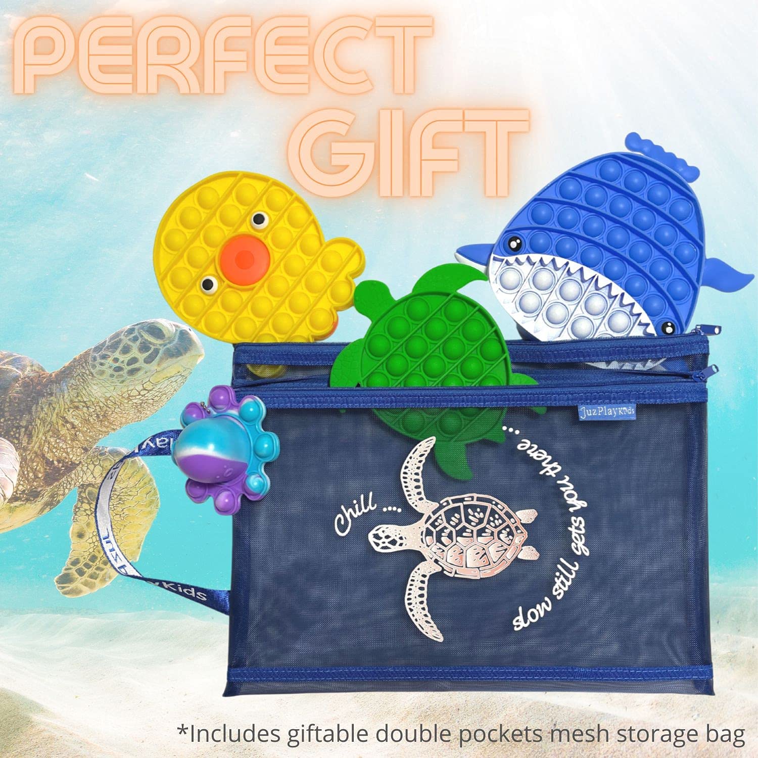 Push Pop Bubble Sensory Fidget Toy Pack - Stress Relief Flipping Turtle, Octopus & Whale Poppers - Autism & Special Needs Toys for Kids & Adults - Perfect for Anxiety Relief, Classroom Focus & Office Relaxation