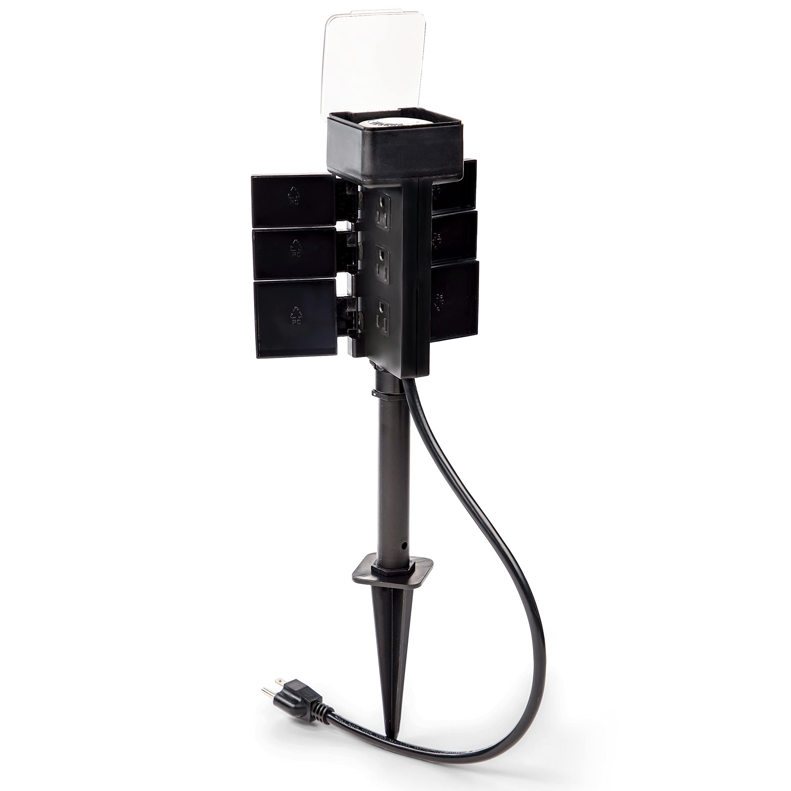 BLACK+DECKER Outdoor Waterproof Garden Timer Stake with 6 Grounded Outlets - 30-Minute Interval Timer for Lights & Power Tools - Heavy Duty Outdoor Power Stake with Overload Protection - Perfect for Landscape Lighting, Holiday Decorations & Irrigation Systems