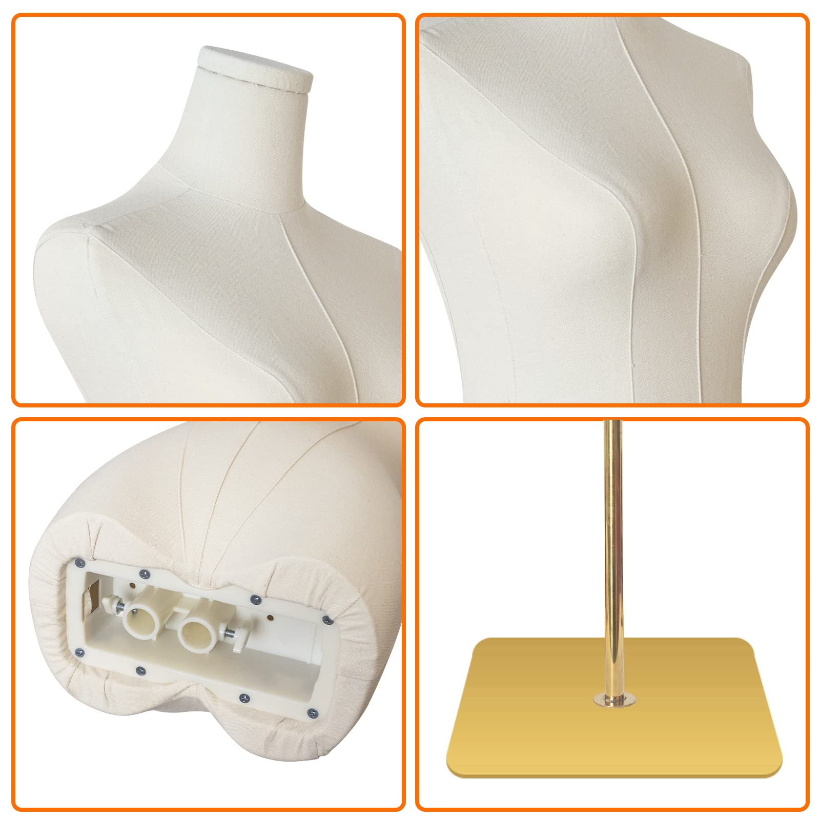 SHAREWIN Adjustable Female Mannequin Torso - 50” to 70” Thin Body Dress Form with Gold Metal Stand for Sewing, Clothing Display & Jewelry Showcase | Perfect for Boutiques, Tailoring Studios & Fashion Photography