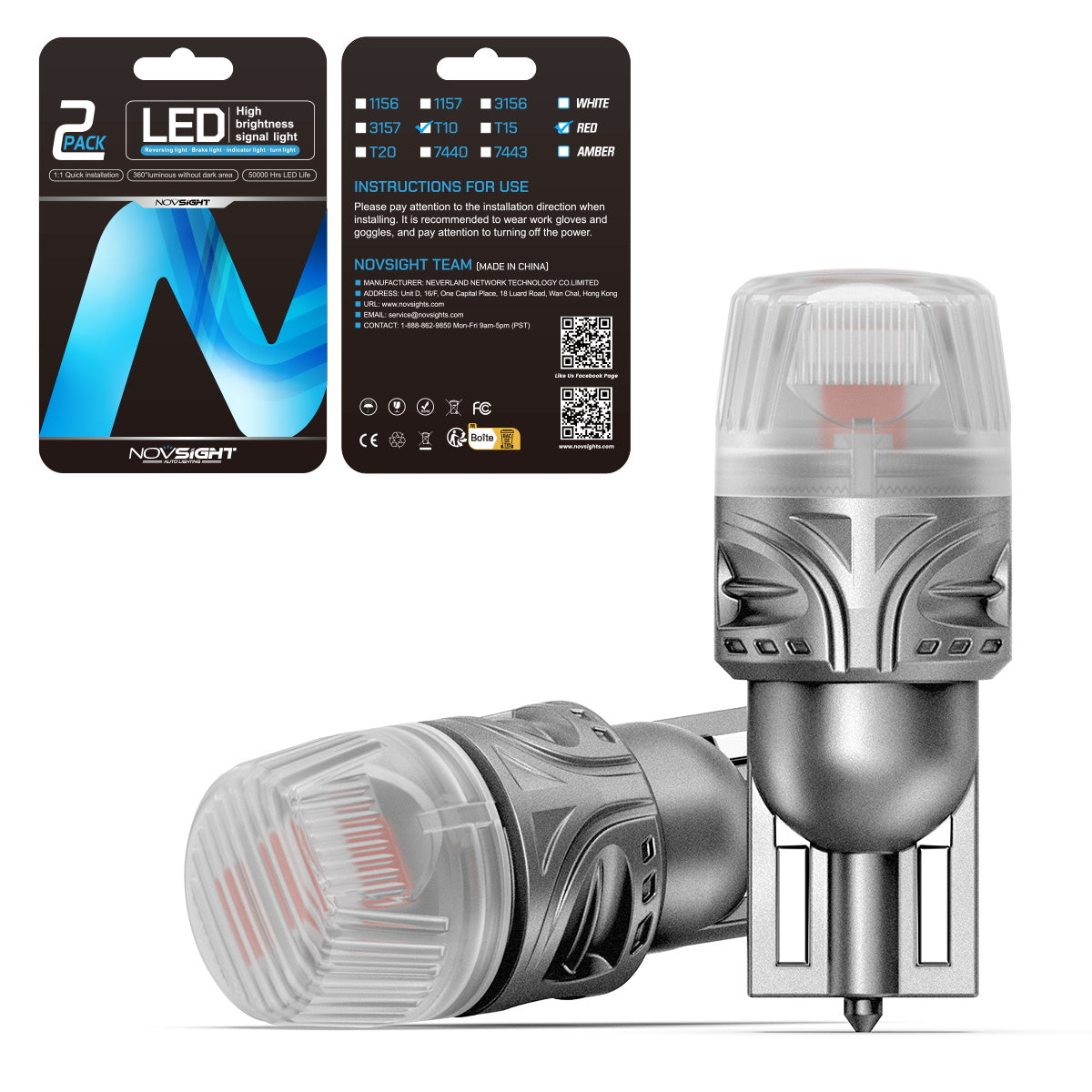 T10 158 161 168 194 W5W LED Bulbs - Super Bright Red LED Lights for Car Rear Brake & Backup Lights | Perfect for Tail Lights, Turn Signals & Interior Lighting