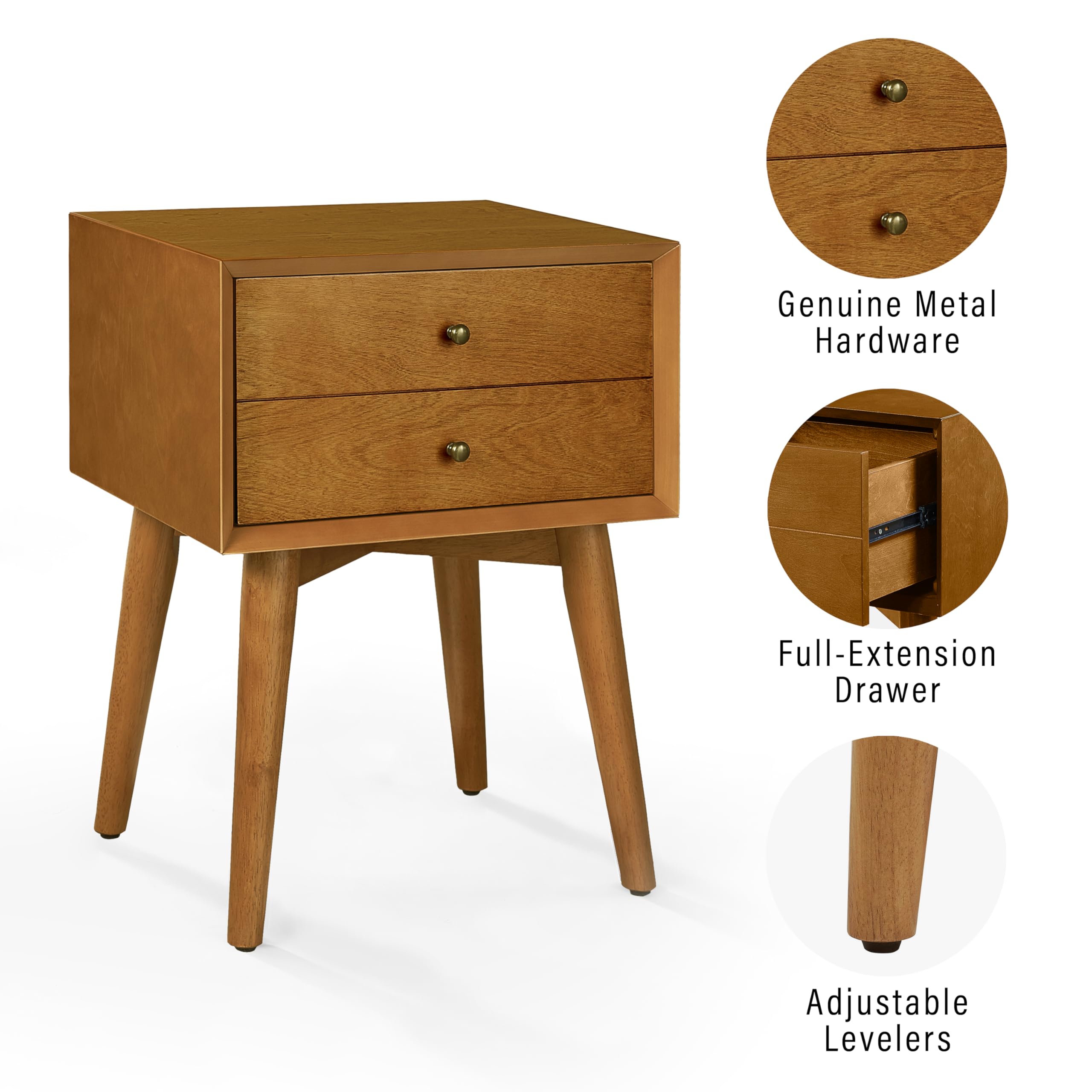 Crosley Furniture Landon Nightstand Side Table with Drawer - Acorn Finish - Bedroom Nightstand for Small Spaces - Perfect for Bedside Storage and Decor