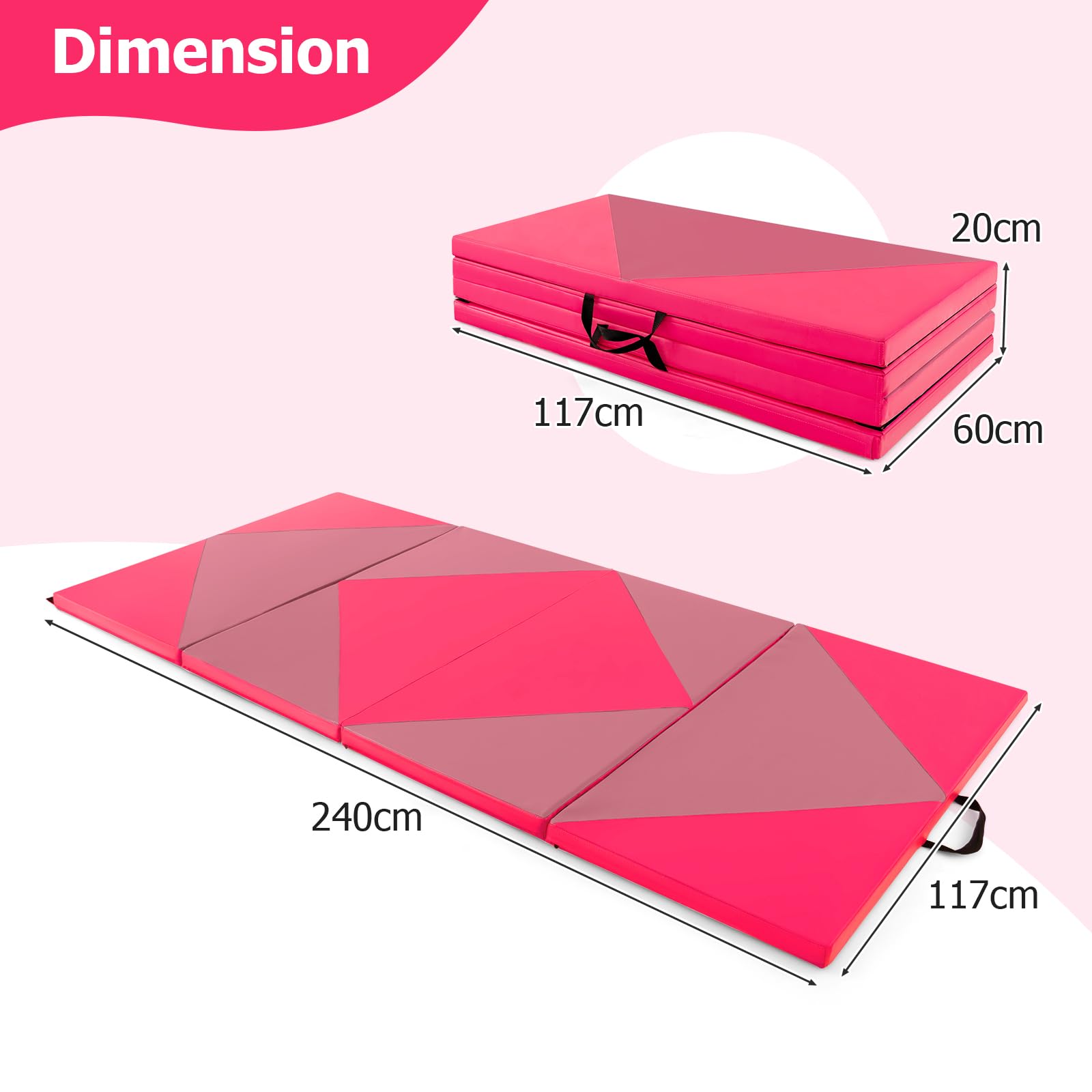COSTWAY Thick Folding Exercise Mat, Non-Slip PU Foam Gym Mat with Handles for Yoga, Pilates, Home Workouts & Gymnastics Training - Perfect for Home Gym, Studio & Outdoor Fitness