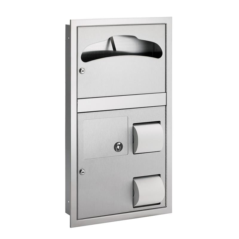 Bradley 5912 0000 Bradex Recessed Toilet Paper & Seat Cover Dispenser with Napkin Disposal - Satin Finish for Commercial Restrooms & Public Washrooms