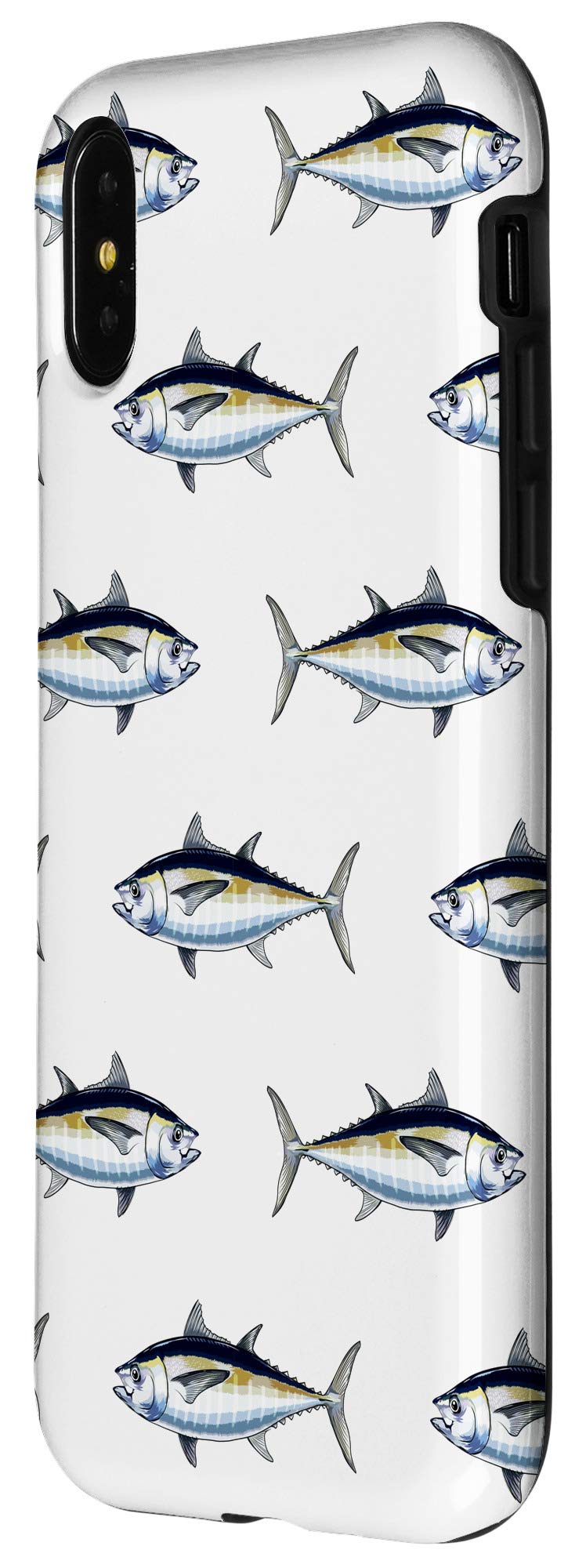 iPhone X/XS Big Blackfin Tuna Pattern Saltwater Fish White Case - Durable Protective Cover for Outdoor, Fishing & Beach Activities