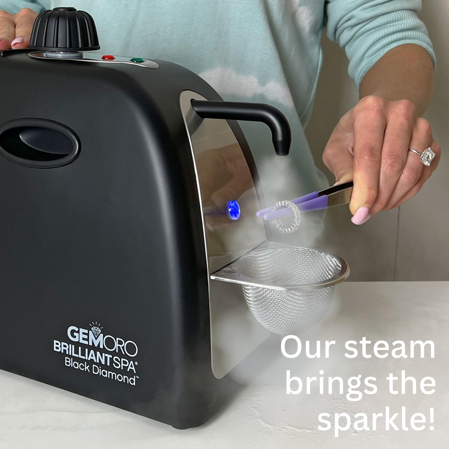 GemOro Professional Jewelry Steam Cleaner for Rings, Watches, Glasses & Earrings - Black Diamond Brilliant Spa Personal Jewelry Cleaner Machine (Matte Black) | Perfect for Home, Travel & Jewelry Store Cleaning