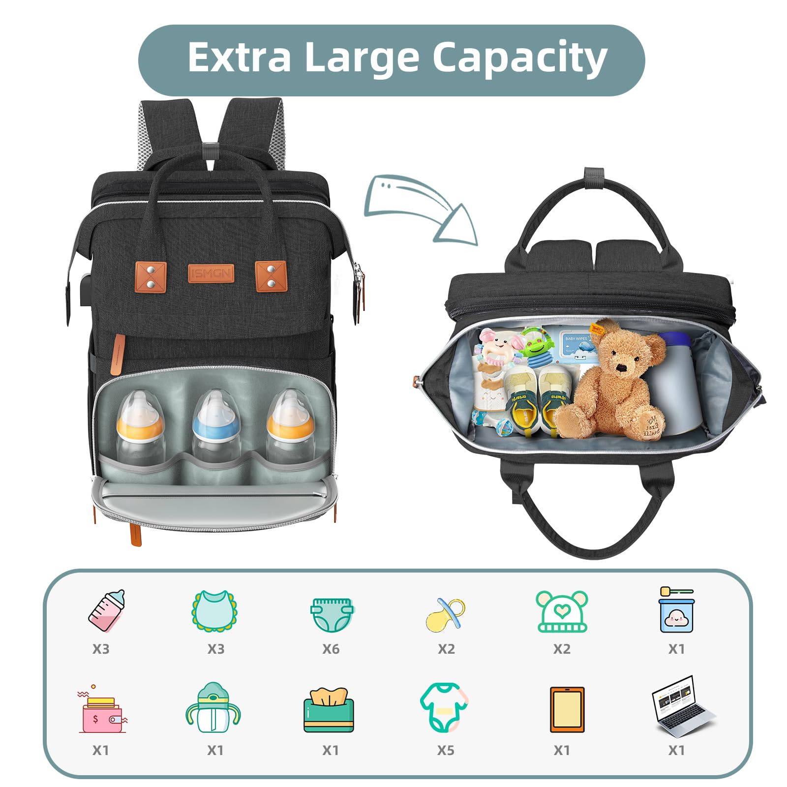 Premium Diaper Backpack with Insulated Bottle Pockets & Foldable Changing Pad - Large Baby Bag for Travel, Daycare & On-the-Go Parents - Waterproof & Spacious Black Diaper Bag
