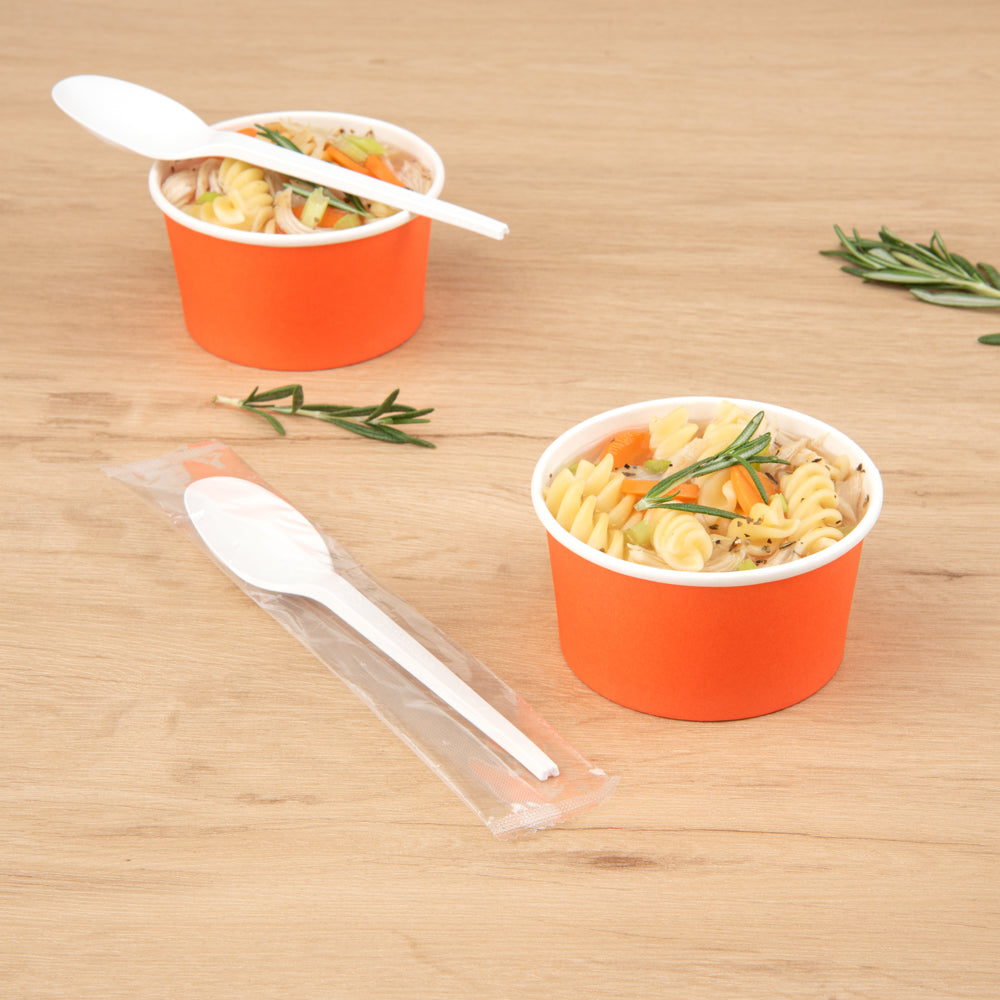 Eco-Friendly Compostable White CPLA Plastic Spoons - Heat Resistant, Individually Wrapped, 6.5 Inch, 250 Count Box - Perfect for Parties, Picnics, Restaurants & Takeout