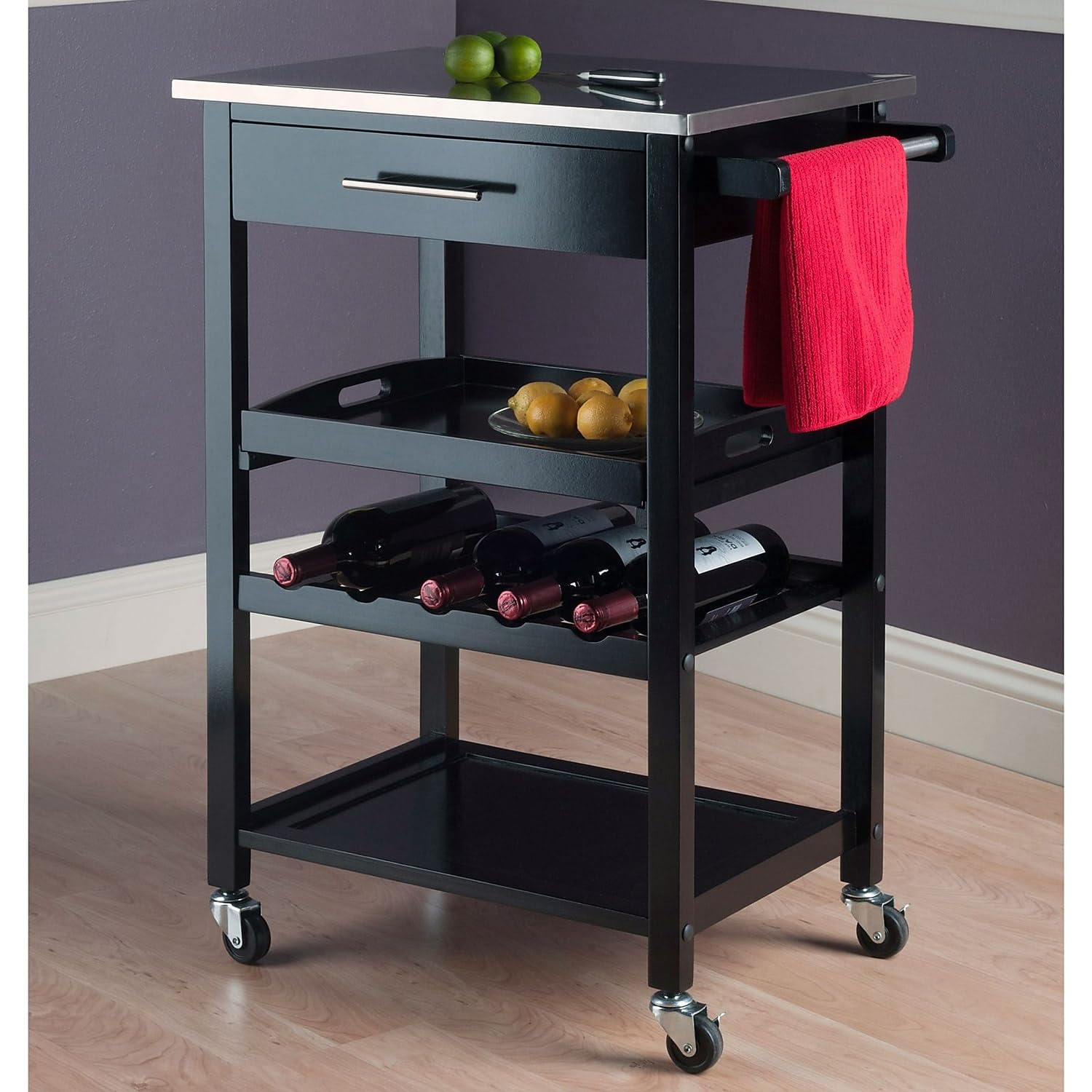 Winsome Anthony Stainless Steel Kitchen Cart with Storage Shelves - Mobile Kitchen Island for Small Spaces, Prep Work & Extra Counter Space (Model 20326) | Perfect for Apartments, Dorms & Compact Kitchens