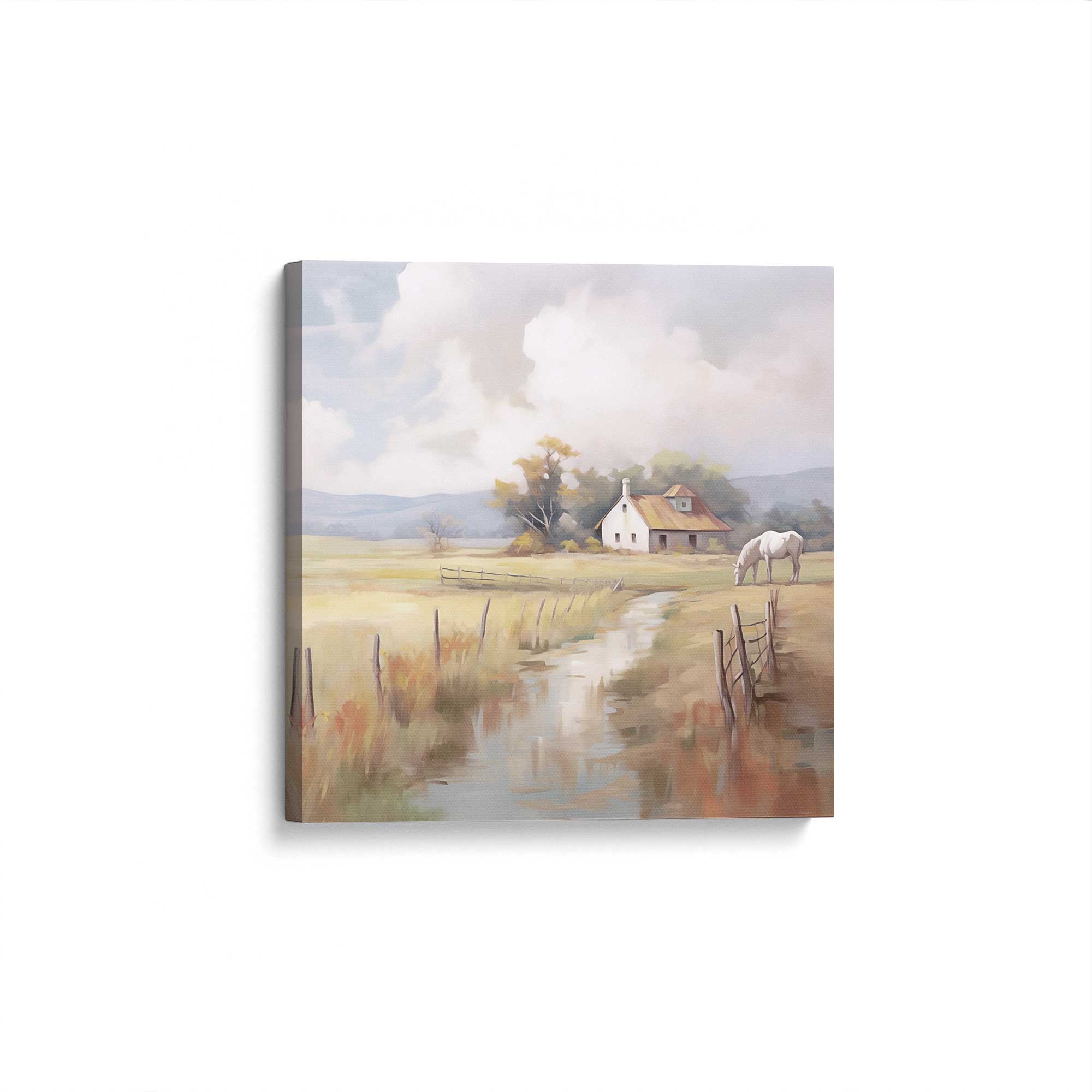 Countryside Farmhouse Canvas Wall Art - Rustic Landscape Painting for Living Room, Bedroom & Office Decor