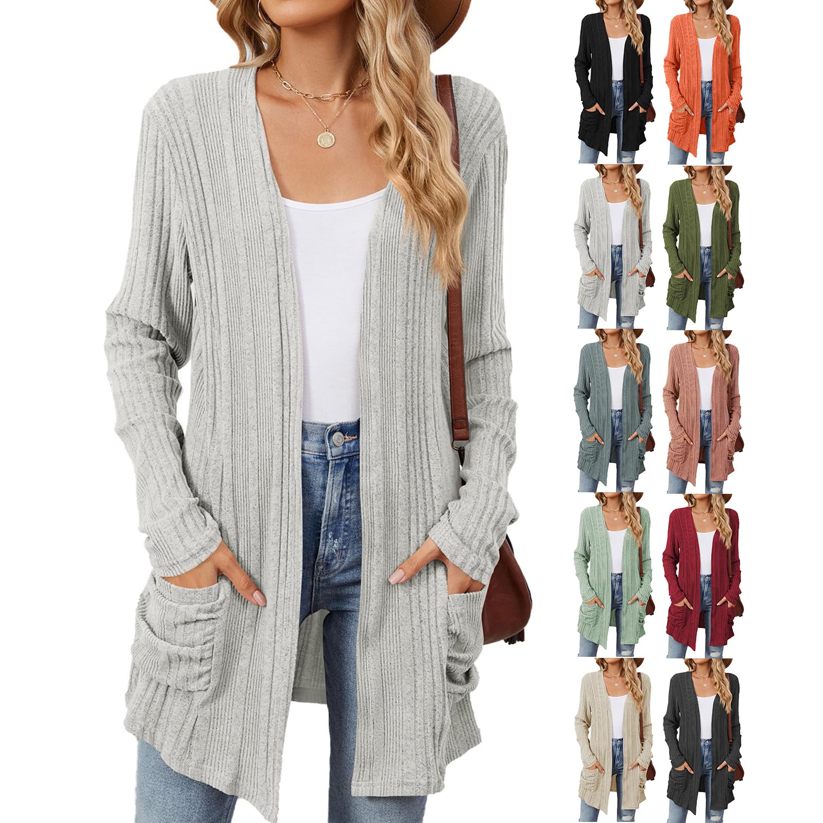 Trendy Lightweight Long Cardigan Sweaters for Women - Long Sleeve Open Front Casual Outfits with Pockets | Perfect for Office, Travel & Everyday Wear