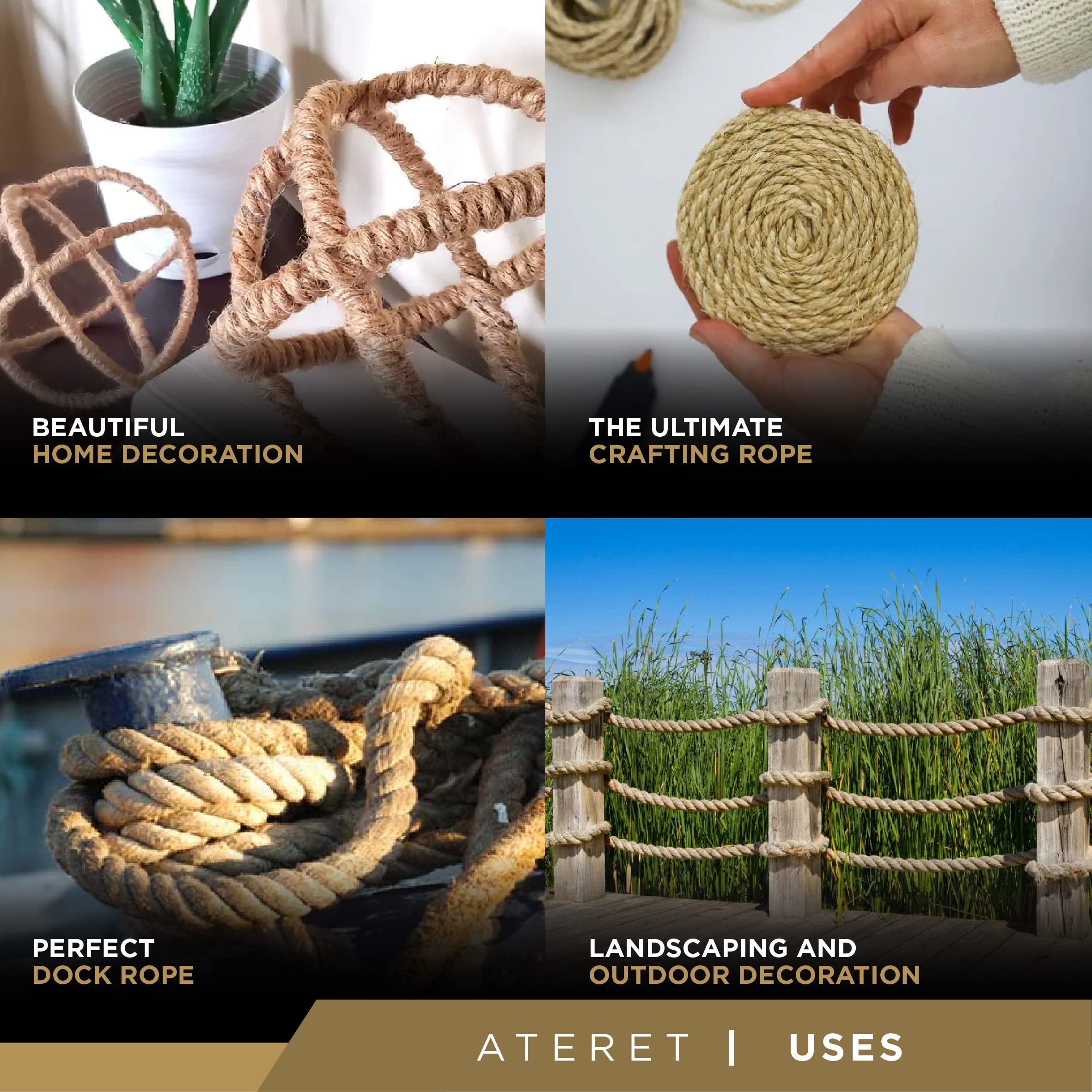 ATERET Twisted ProManila - 1 Inch x 300 Feet Synthetic Polypropylene Rope | 3 Strand Weather-Resistant Cord for Home Decor, Landscaping, DIY Projects | Perfect for Outdoor Use, Camping, and Marine Applications