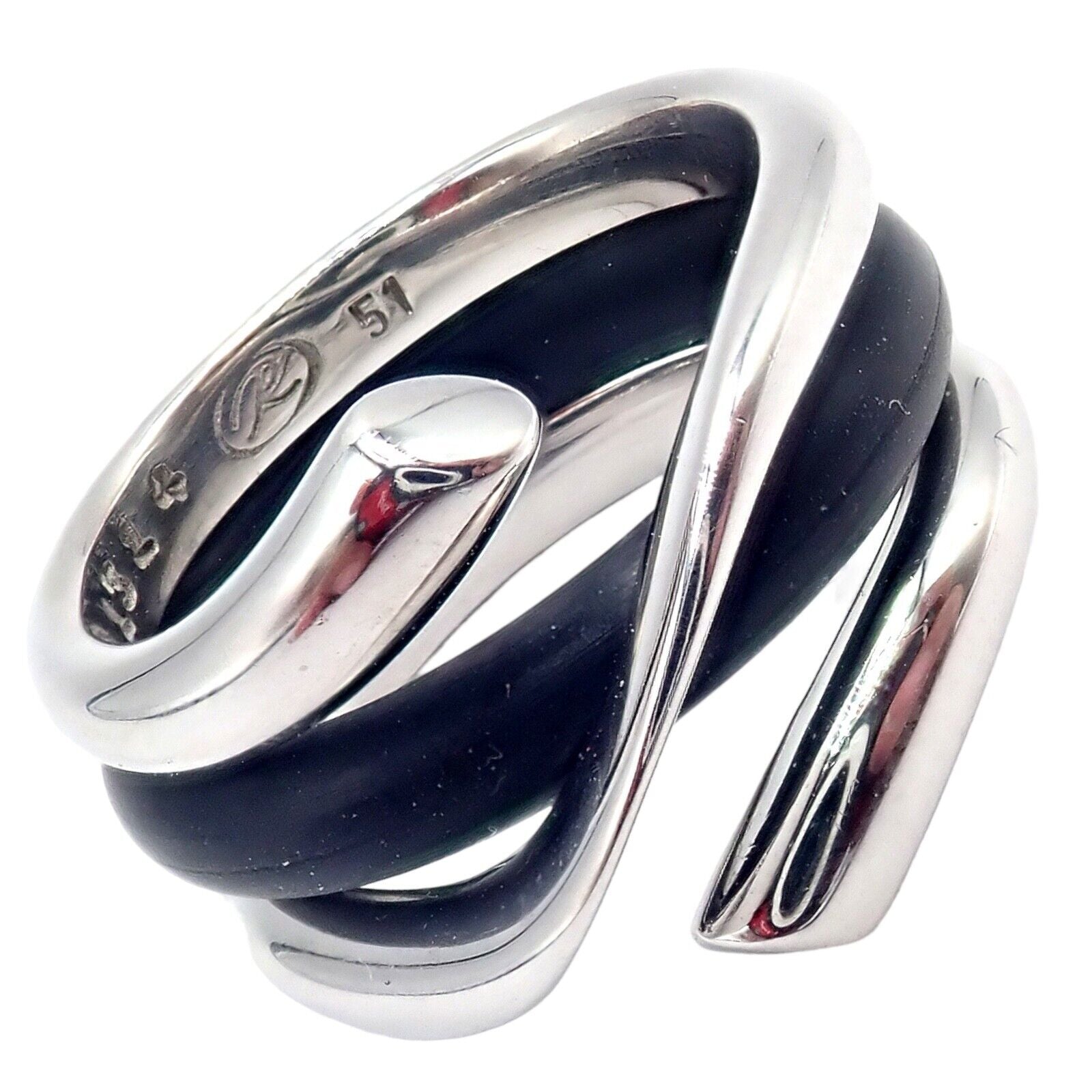 Authentic Georg Jensen 18K White Gold Magic Rubber Ring Size 5.5 - Elegant Wedding Band & Everyday Jewelry for Women