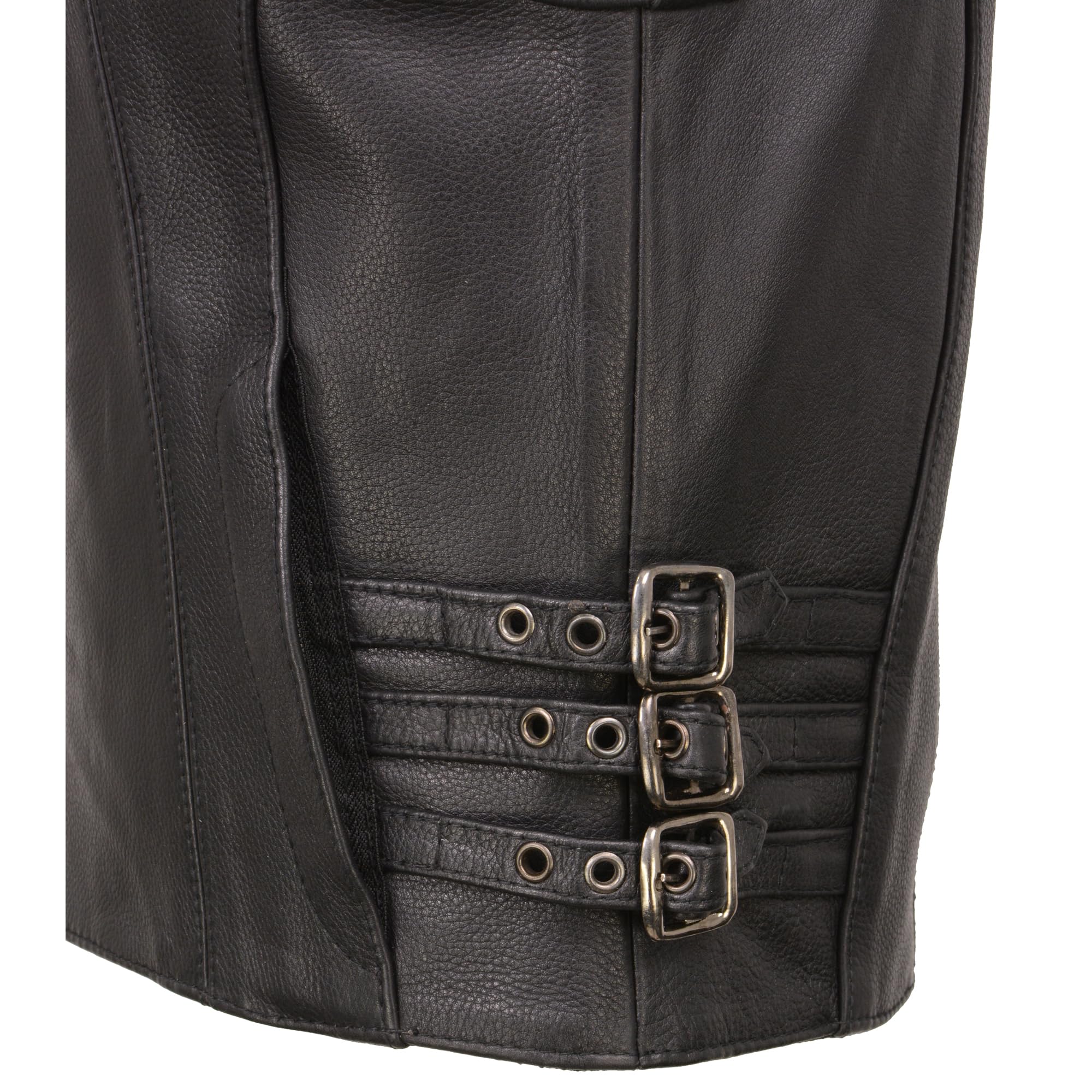 Milwaukee Leather Women's V-Neck Zipper Front Side Buckle Vest Black MLL4510 | Stylish Biker Jacket for Motorcycle Riding & Outdoor Fashion