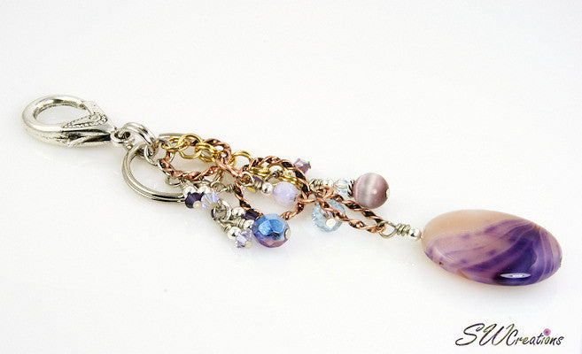 Lavender Swirl Gemstone Crystal Beaded Purse Charm - Elegant Handbag Accessory for Women, Boho Jewelry Gift for Bridesmaids & Best Friends (Perfect for Weddings, Parties & Everyday Use)