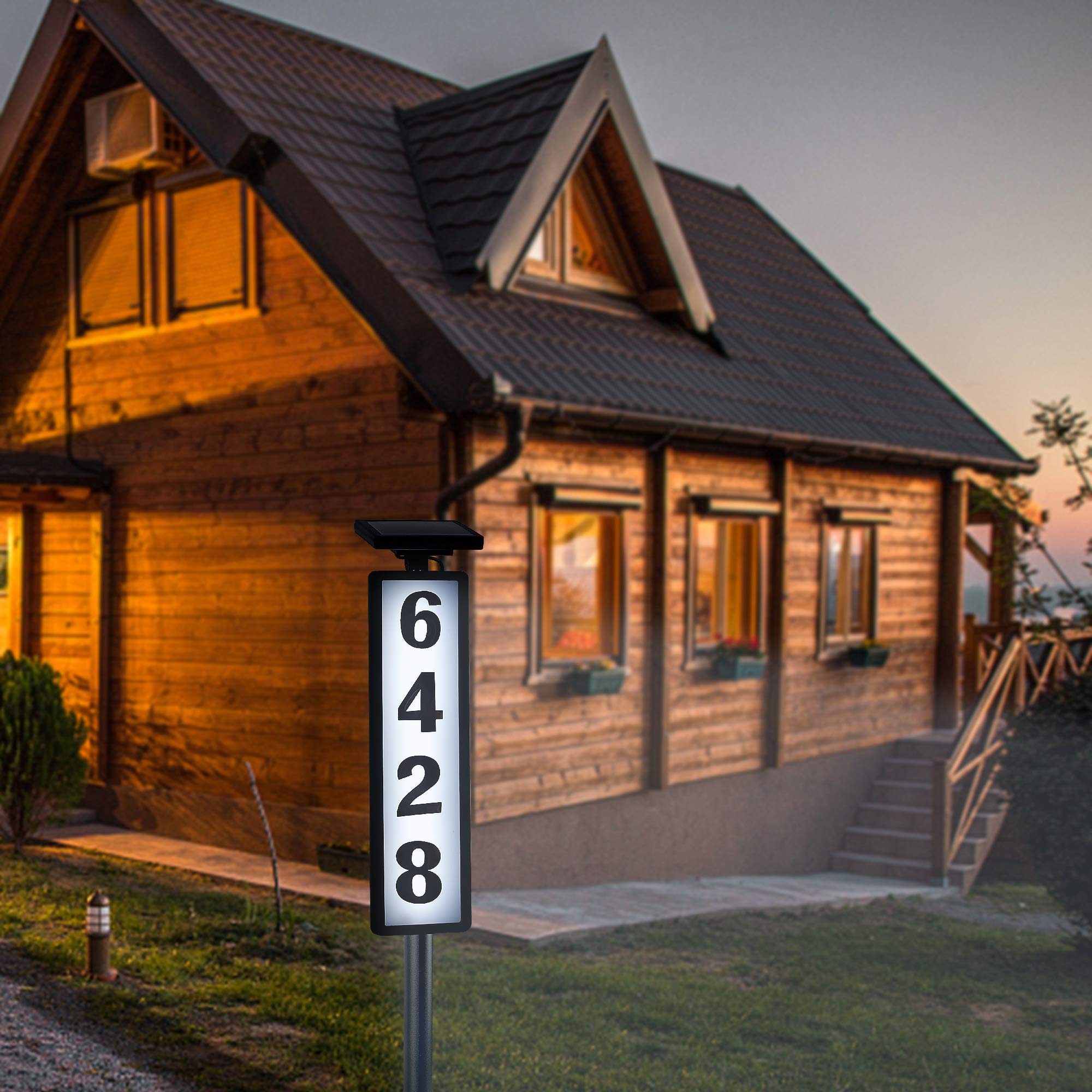 ATDAWN Solar Powered LED Illuminated House Address Numbers Sign - Outdoor Weatherproof Address Plaque for Home, Yard, Garden - Perfect for Nighttime Visibility & Curb Appeal Enhancement