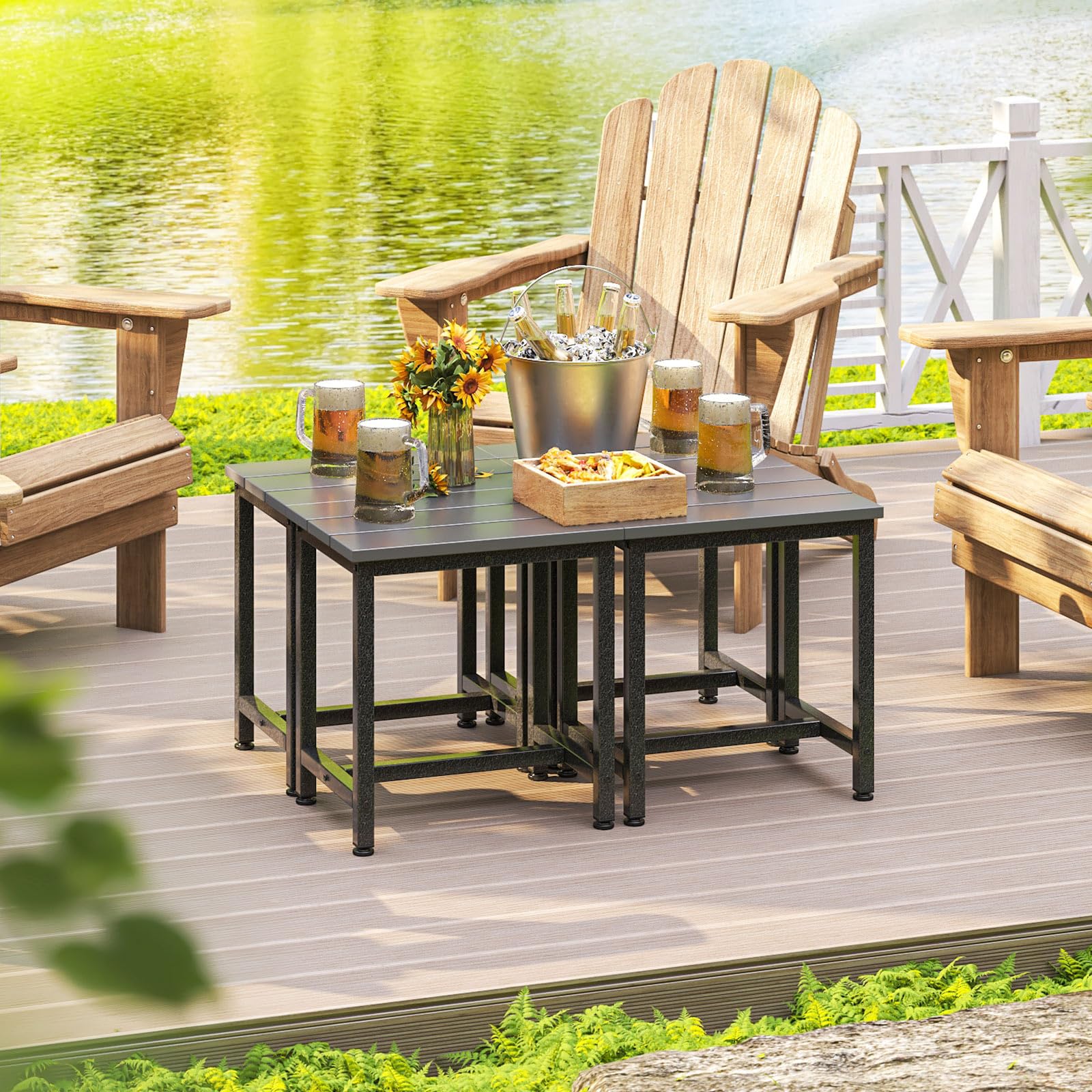 Weather-Resistant ODK Outdoor Side Table - Durable Adirondack Patio End Table with Waterproof Top for Hot Tub, Garden, Balcony & Poolside - Easy-to-Clean Grey Accent Table | Perfect for Outdoor Lounging, BBQ Parties & Poolside Relaxation