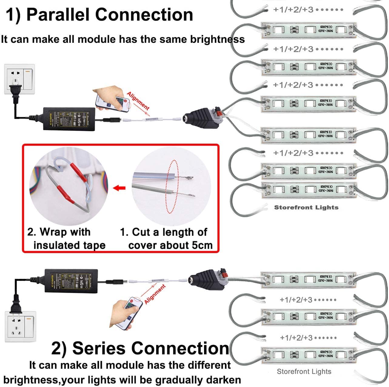 3 Pack 40PCS 5050 LED Module Storefront Lights - Waterproof Super Bright White Decorative Lighting with Adhesive Tape (20FT Each) for Window Displays, Store Advertising Signs & Outdoor Business Decor
