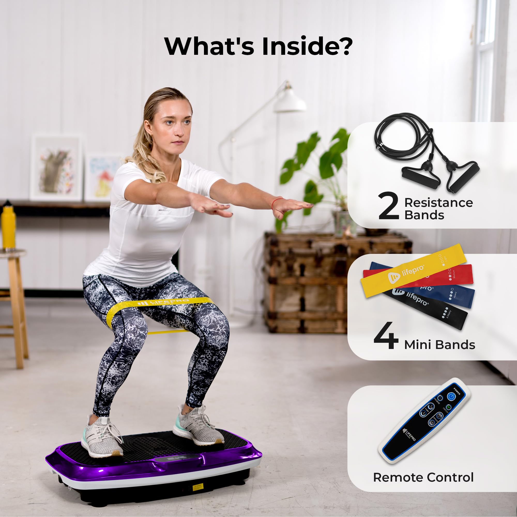 Lifepro Waver Vibration Plate Exercise Machine - High-Intensity Full Body Workout for Muscle Activation, Strength Toning & Fat Loss with Resistance Bands | Home Gym Equipment for Weight Loss & Recovery | Perfect for Small Spaces & Post-Workout Relaxation