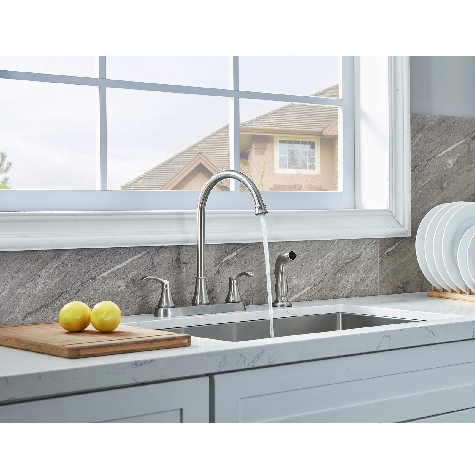 Brushed Nickel RV Kitchen Faucet with Side Sprayer - High-Arc Spout for Sinks