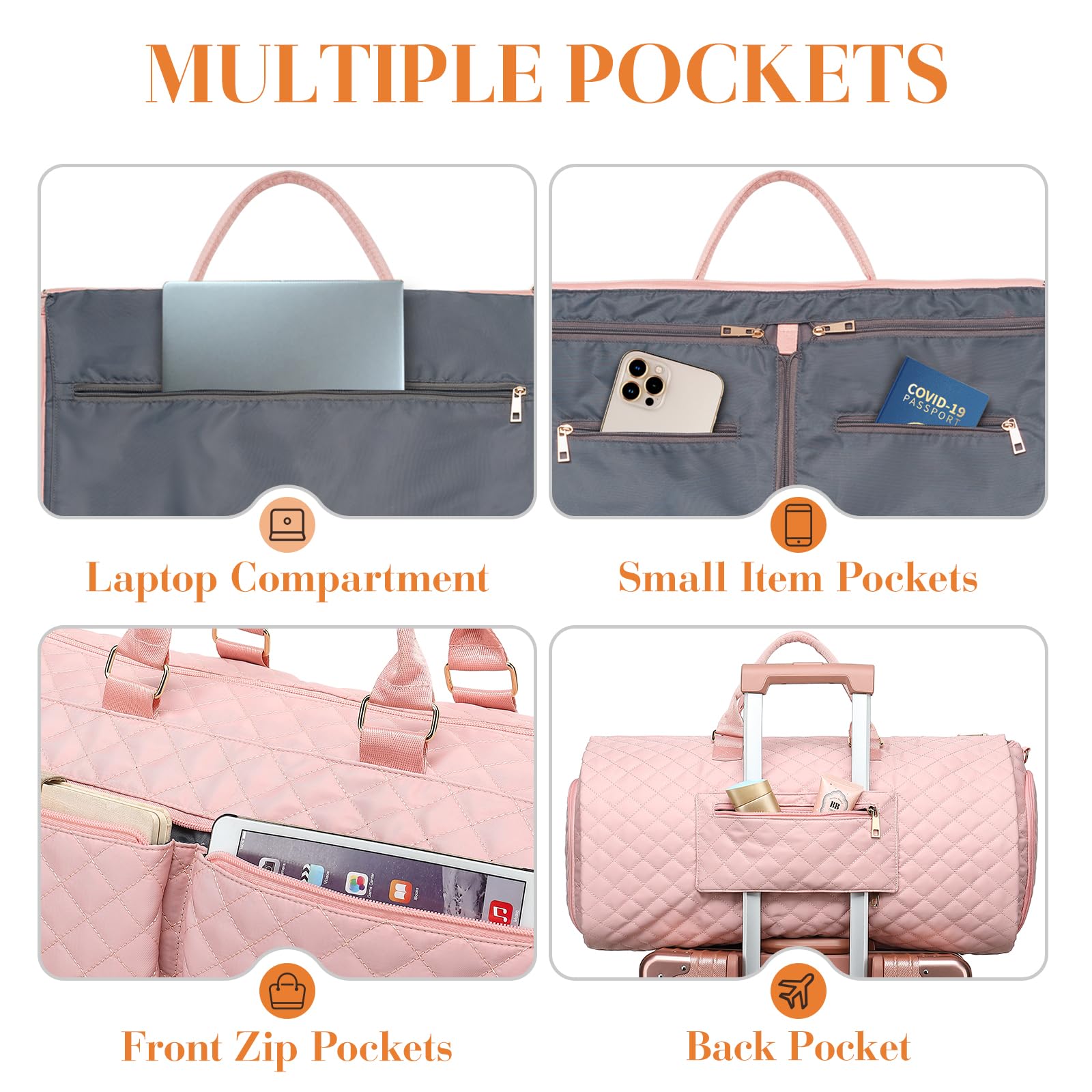 2-in-1 Convertible Carry On Garment Bag with Premium SBS Zipper | Upgraded Anti-Slip Design | Detachable Shoulder Strap | Toiletry Compartment & Shoe Pouch | Travel Duffel Bag for Women | Perfect for Business Trips, Weekend Getaways & Airplane Travel