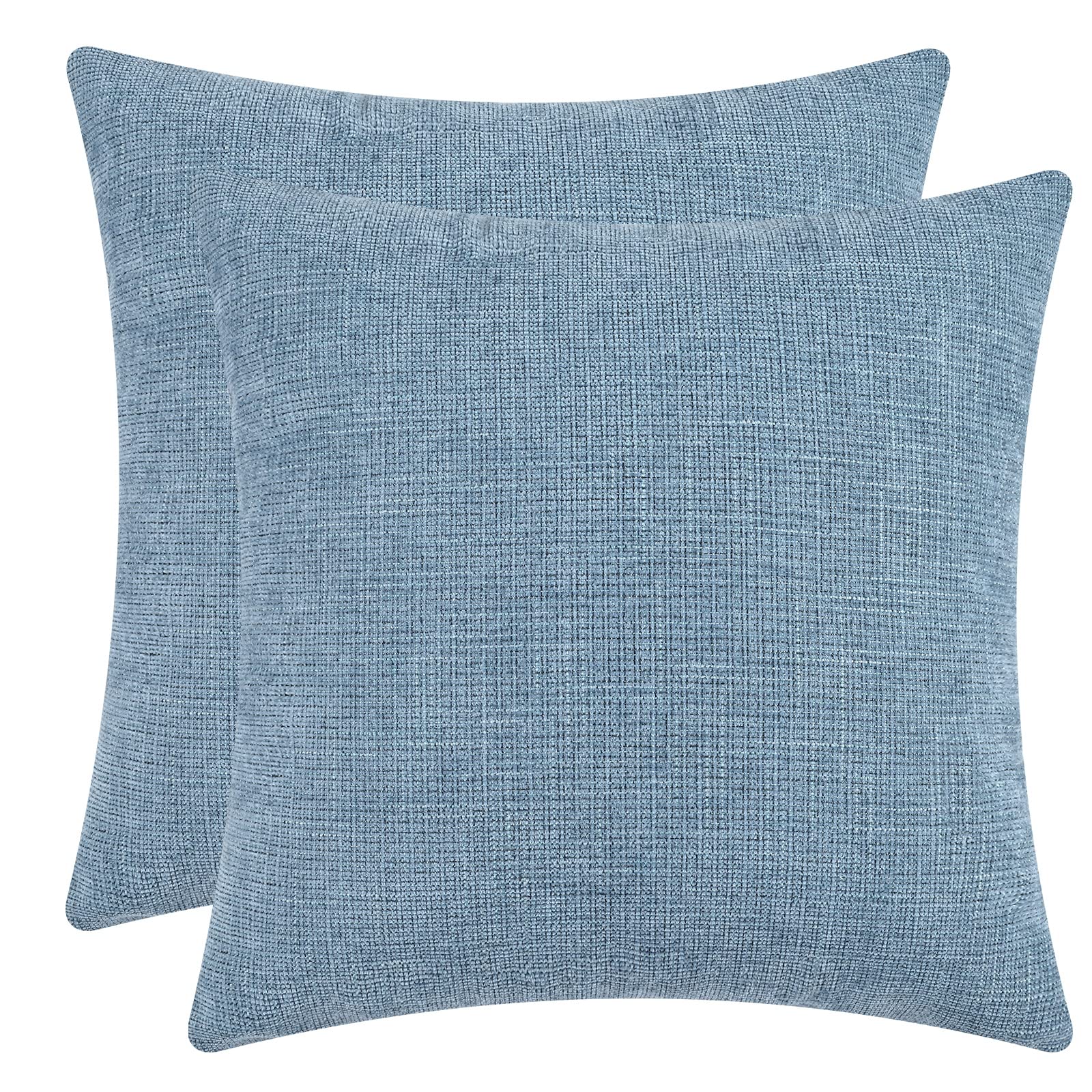 Farmhouse Decorative Throw Pillow Covers 20x20 Inch - 2 Pack Square Chenille Pillowcases in Light Grey Blue for Sofa, Couch, Bed & Chair - Cozy Home Decor & Living Room Accent