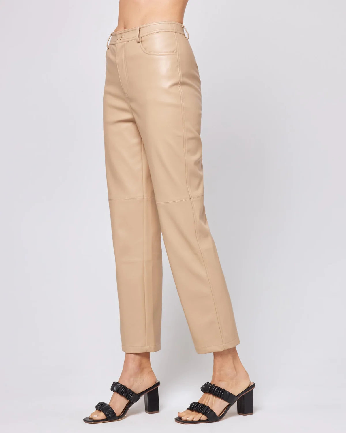 L*Space Women's Quincey Faux Leather Cropped Pants - High Waisted Vegan Leather Pants in Latte Tan | Perfect for Casual Outfits, Date Nights & Office Wear