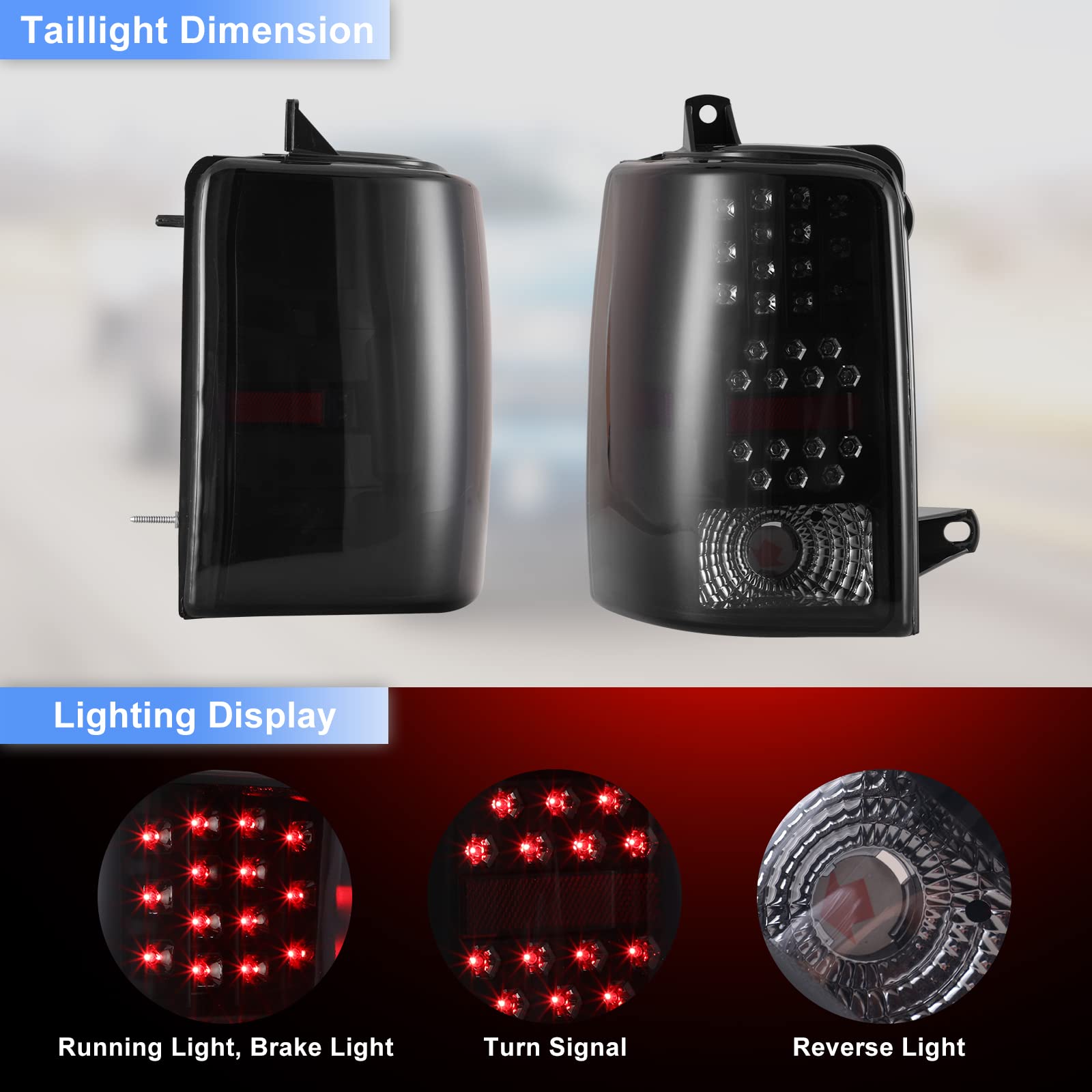 ROXX LED Tail Lights Assembly for 1997-1998 Jeep Grand Cherokee - Pair of Rear Lamps with LED Turn Signals, Brake Lights, Reverse Light & DRL - Driver & Passenger Side Replacement - Perfect for Off-Roading, Night Driving & Vehicle Customization