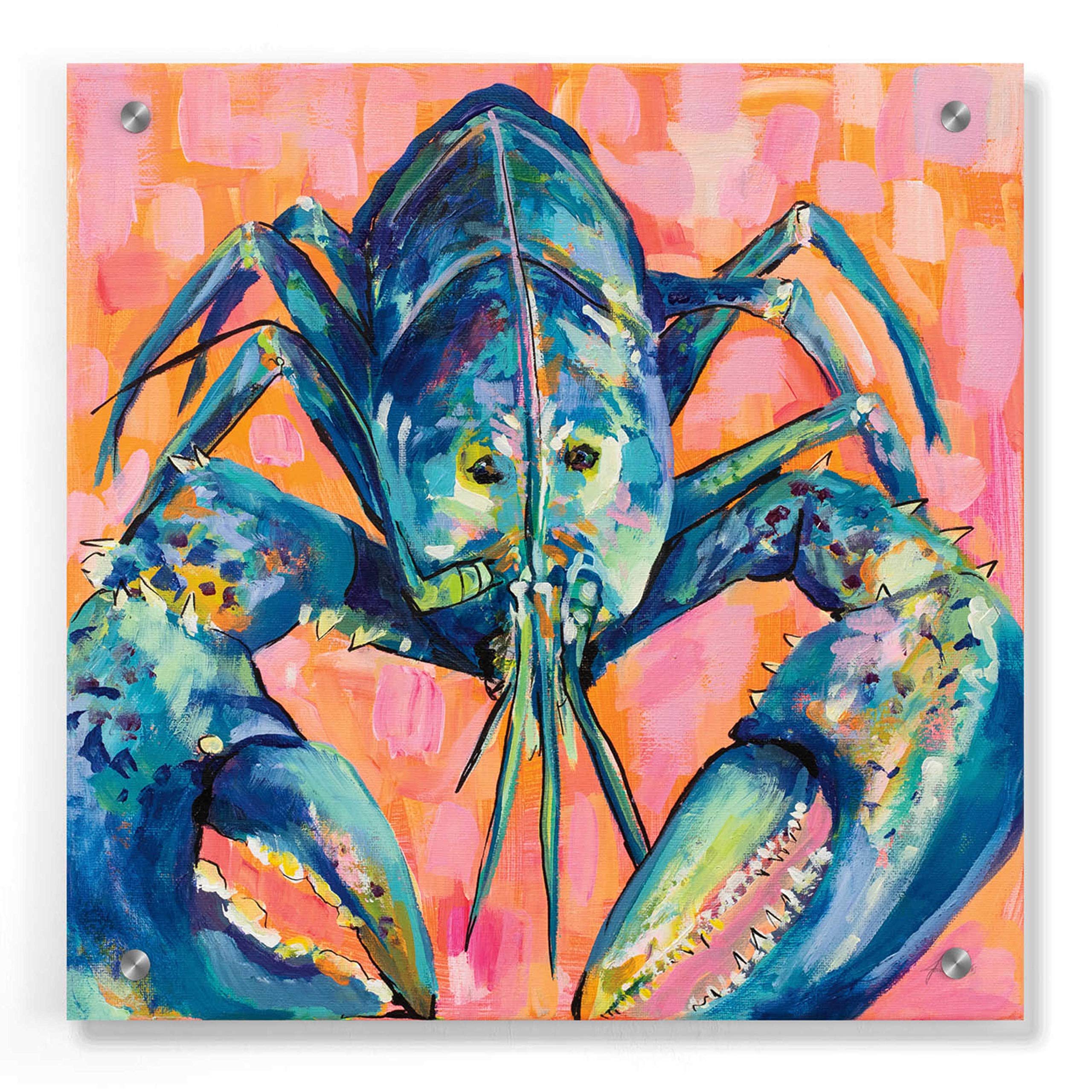 Epic Art 'Lilly Lobster I' by Jeanette Vertentes - Vibrant 36x36 Inch Acrylic Glass Wall Decor - Modern Abstract Painting for Living Room, Bedroom & Office