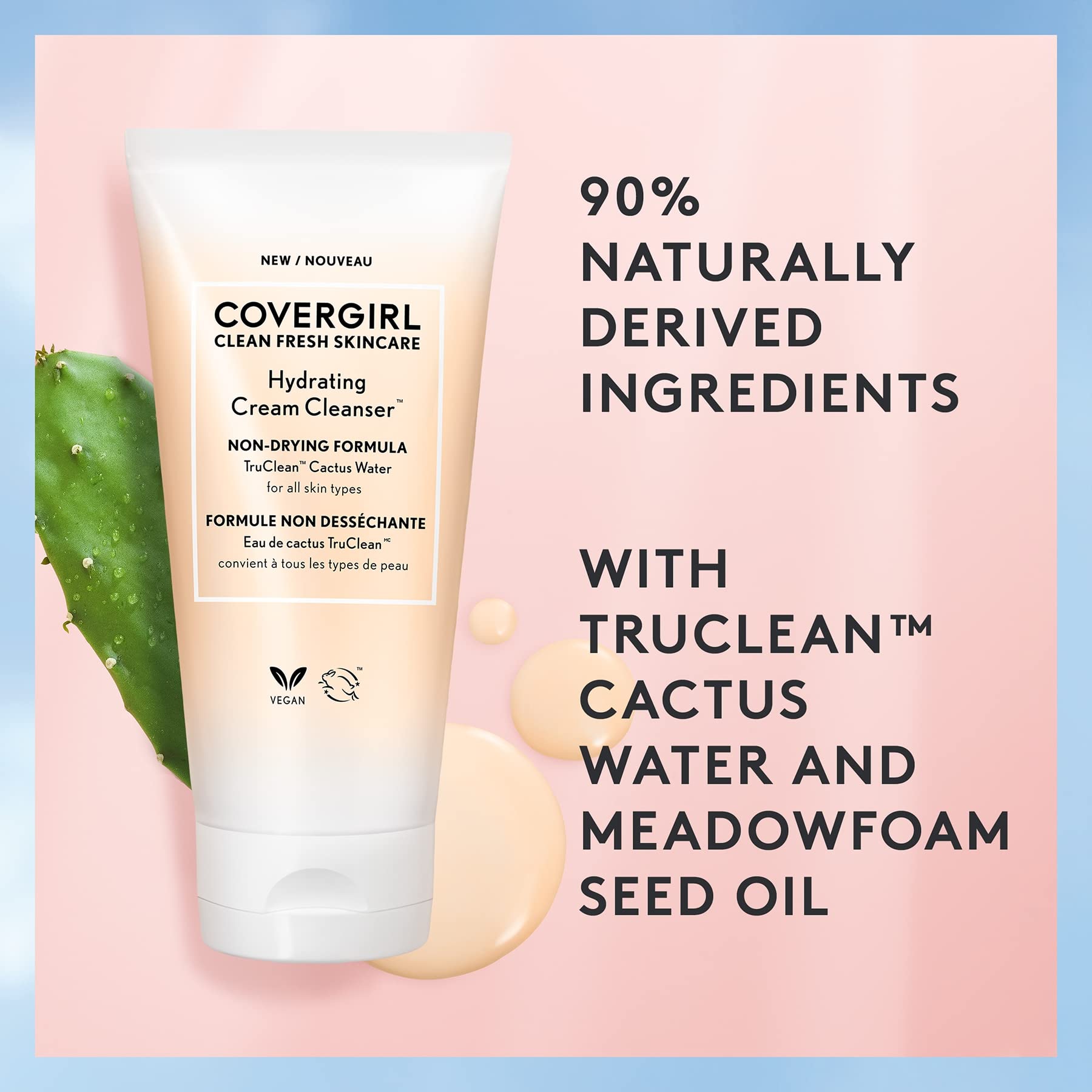 Covergirl Clean Fresh Skincare Hydrating Cream Cleanser for Dry Skin - 5 Fl Oz Gentle Face Wash with Natural Ingredients | Daily Moisturizing Cleanser for Morning & Night Skincare Routine