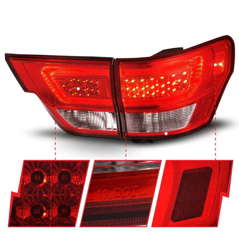 Anzo LED Tail Lights with Light Bars (Chrome/Red) for Jeep Grand Cherokee 2011-2013 - Enhanced Visibility & Style for Night Driving & Off-Road Adventures