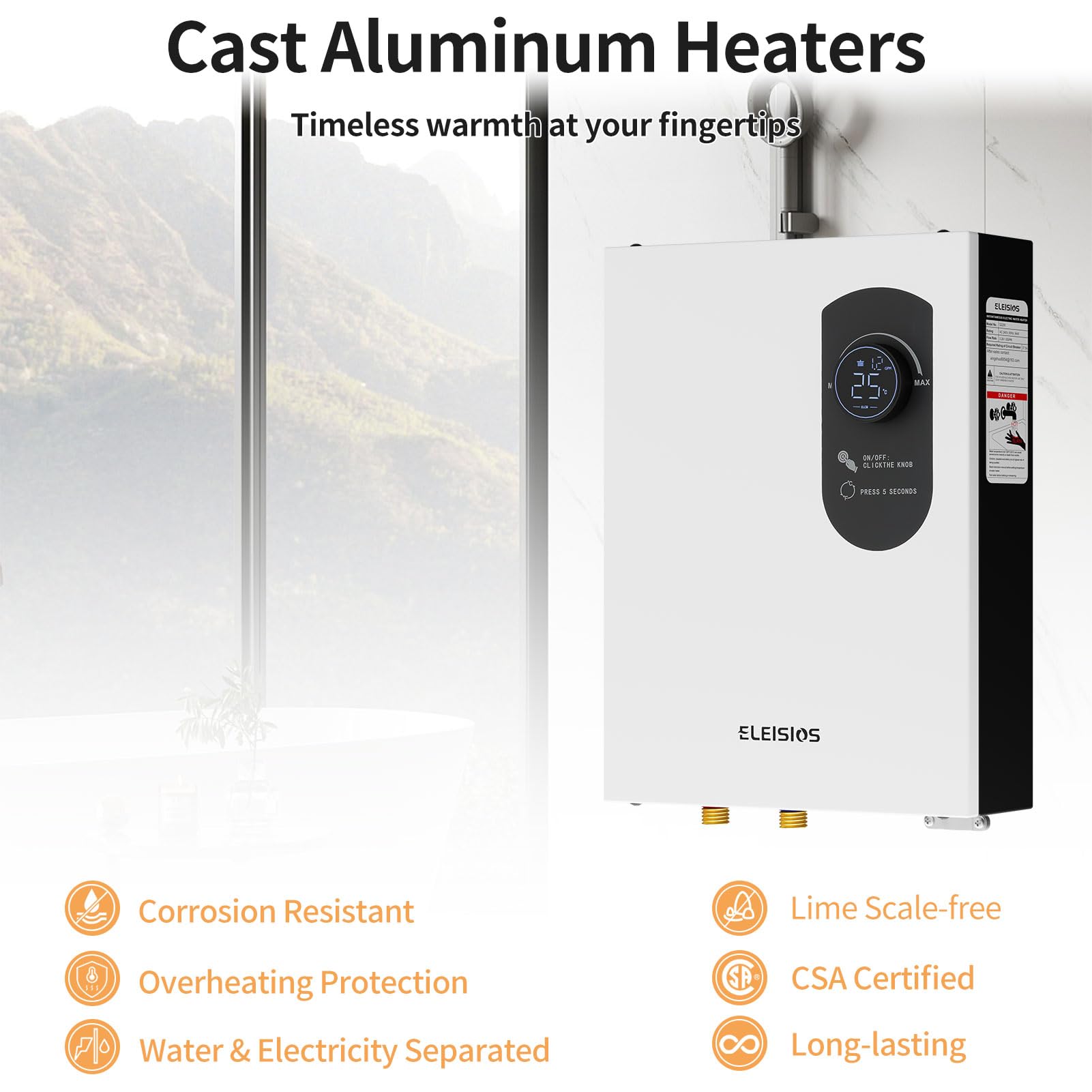 9kW Electric Tankless Water Heater with Digital Display - Self-Modulating Instant Hot Water System 240V for Kitchen Sink & Bathroom Faucet - Perfect for Small Homes, Apartments and Energy-Efficient Living (White)
