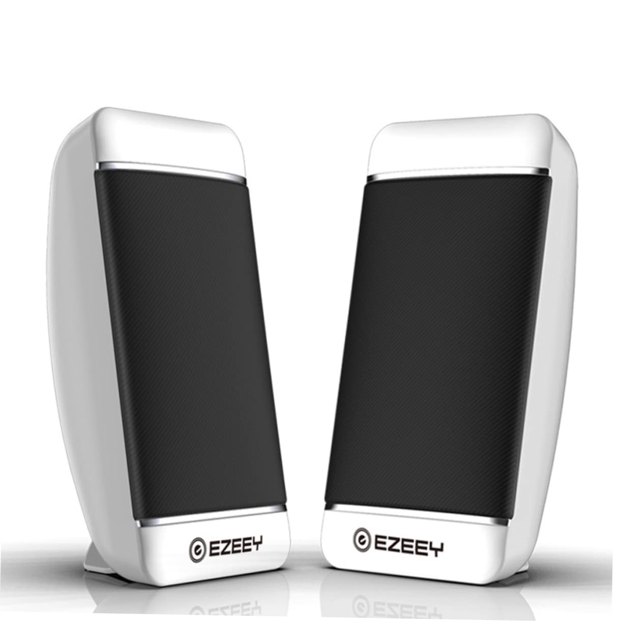 Mobestech 2-Pack Portable USB Computer Speakers - Mini Wired Stereo Multimedia Loudspeaker for Desktop, Laptop, Notebook (White) | Perfect for Home Office, Gaming, Music & Video Conferencing