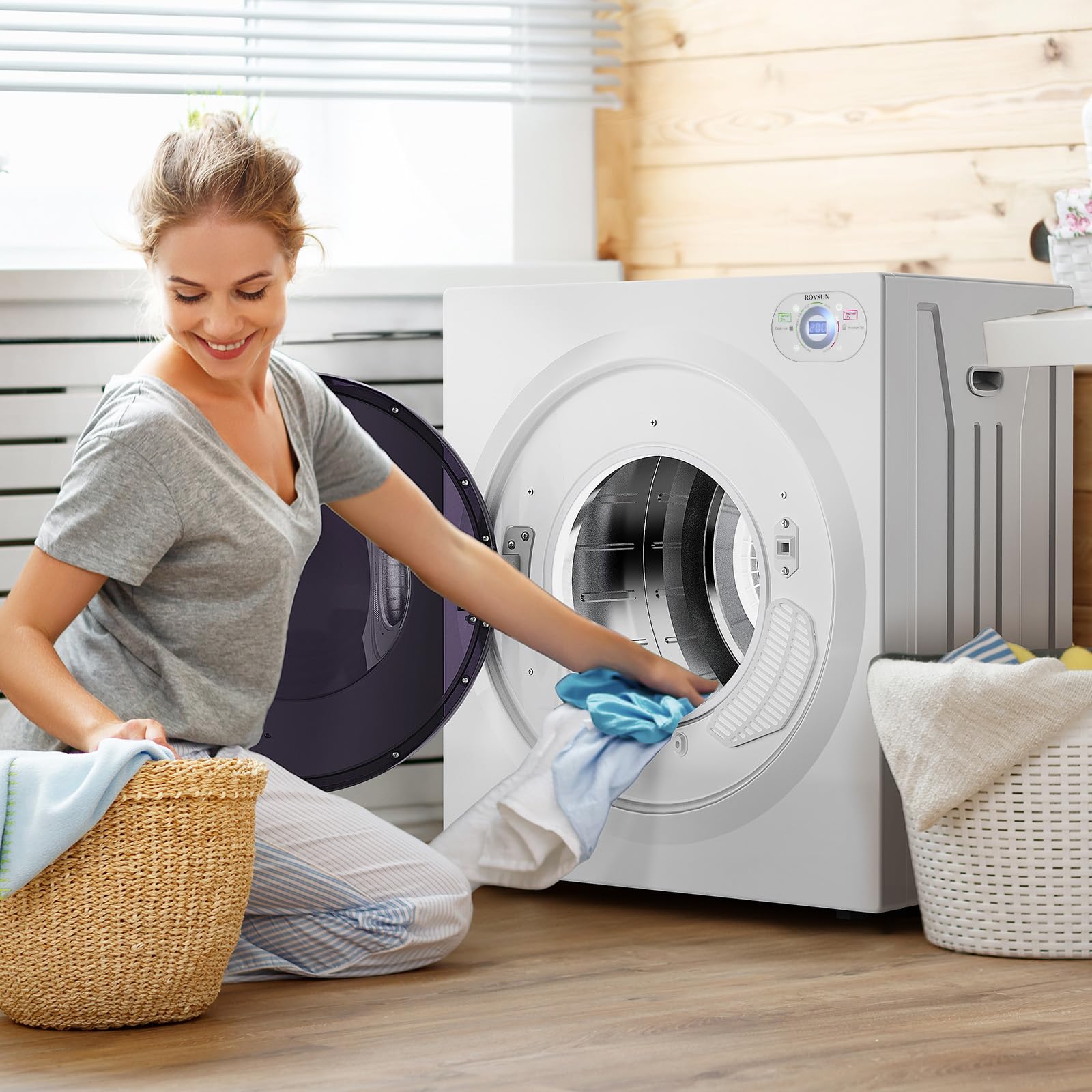Bonnlo 9LBS Compact Front Load Laundry Dryer - 1400W Stainless Steel Portable Clothes Dryer with LCD Control Panel & 6 Drying Modes - Perfect for Apartments, Homes, Dorms & Small Spaces - Quick Drying for Everyday Laundry Needs