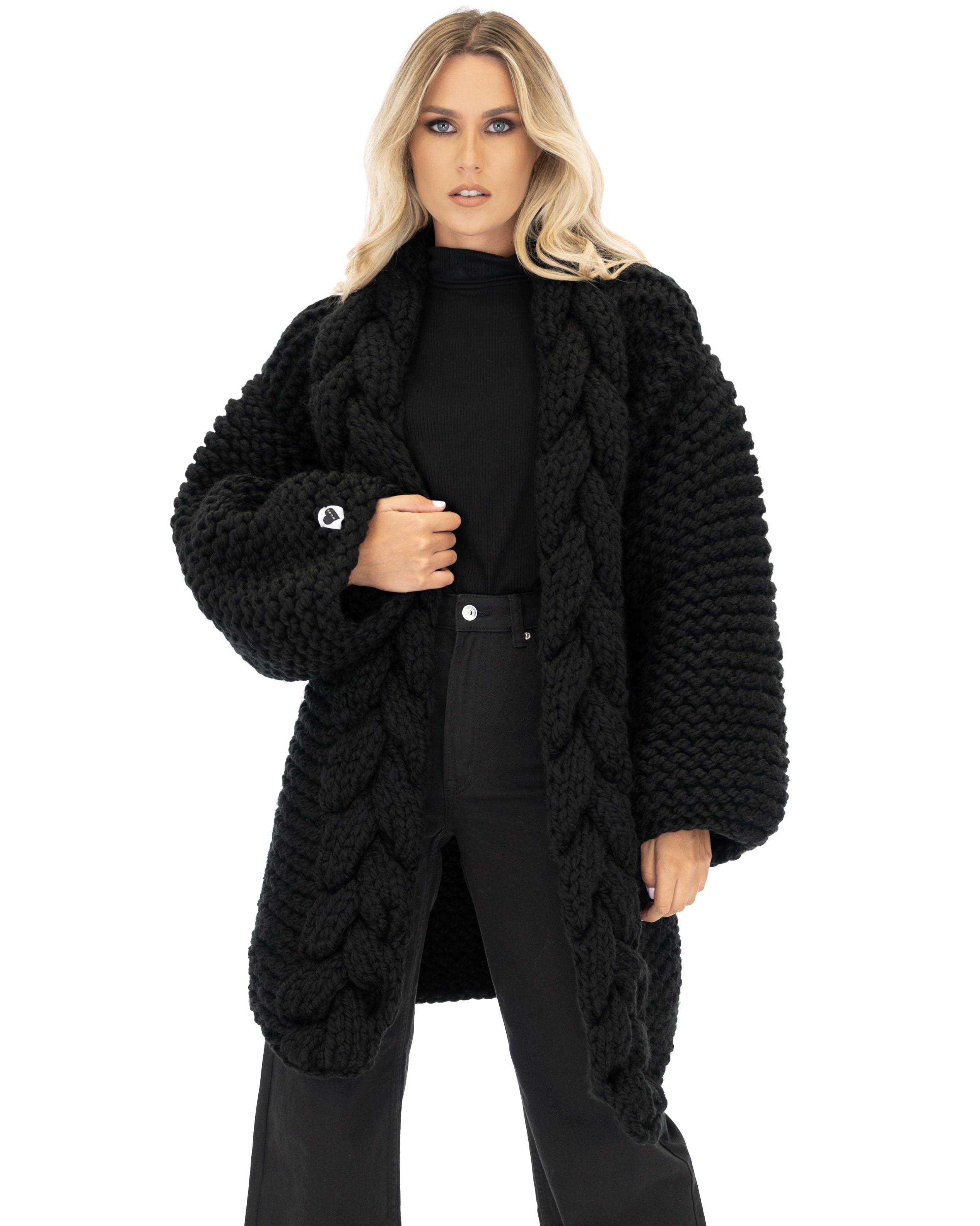 Women's Cable Knit Coat - Soft Wool Winter Jacket for Ladies - Perfect for Cold Weather, Office Wear & Casual Outfits