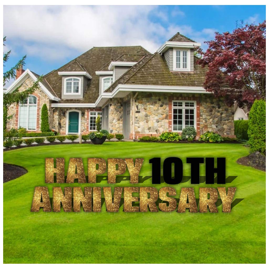 Happy Anniversary Yard Sign - Customizable Outdoor Lawn Decor with Gold Sparkle Letters (18 Inch) - Perfect for Anniversaries, Weddings & Backyard Celebrations