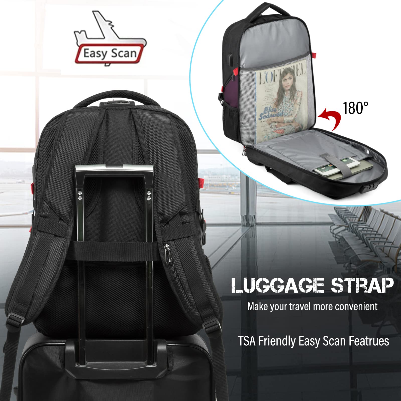 LOVEVOOK 17 Inch Waterproof Anti-Theft Laptop Backpack with USB Charging Port & Lock - Lightweight Business Travel Backpack for Men & Women, College Students (Black & Purple) - Perfect for Work, School, Airplane & Daily Commute