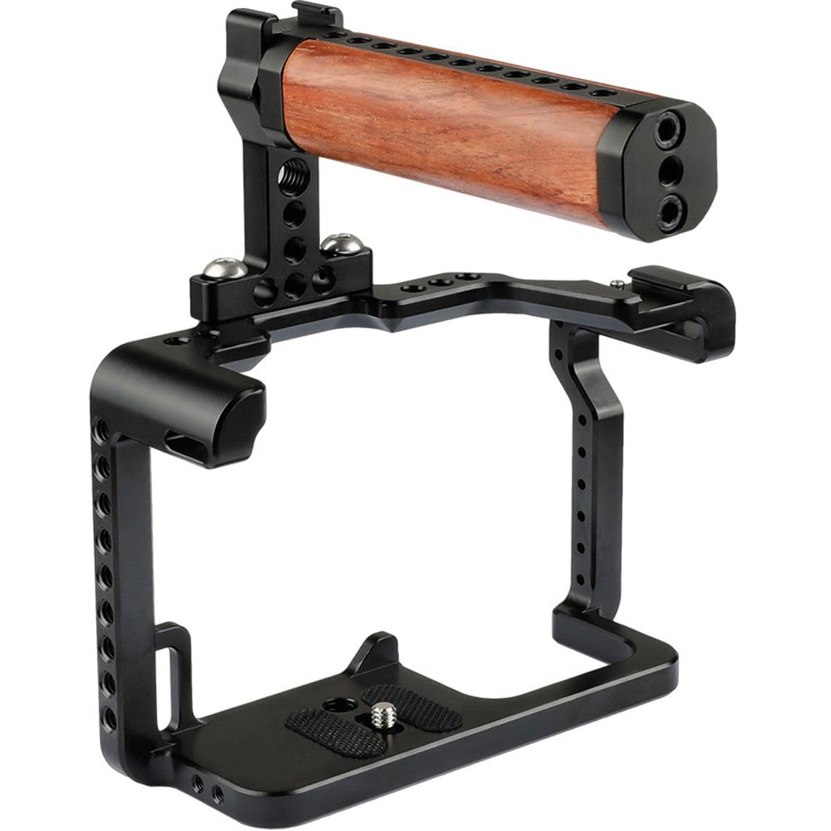 CAMVATE Camera Cage with Wooden Top Handle & Dual Shoe Mounts for Panasonic Lumix GH5 - Perfect for Vlogging, Film Making & Professional Photography